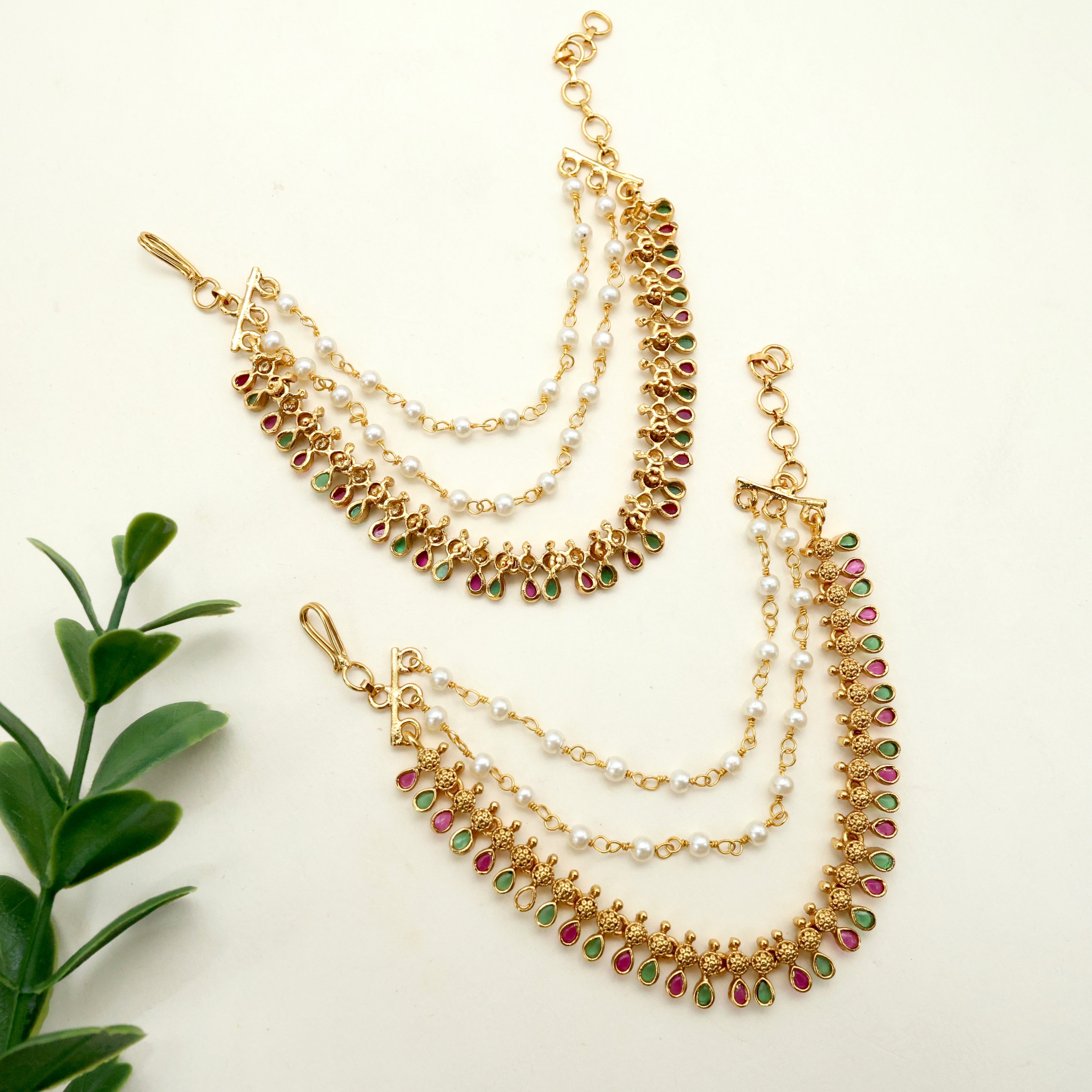 ANTIQUE NAGAS AD TILAK DROPS 3 LAYER BRIDAL EAR CHAIN/MAATAL