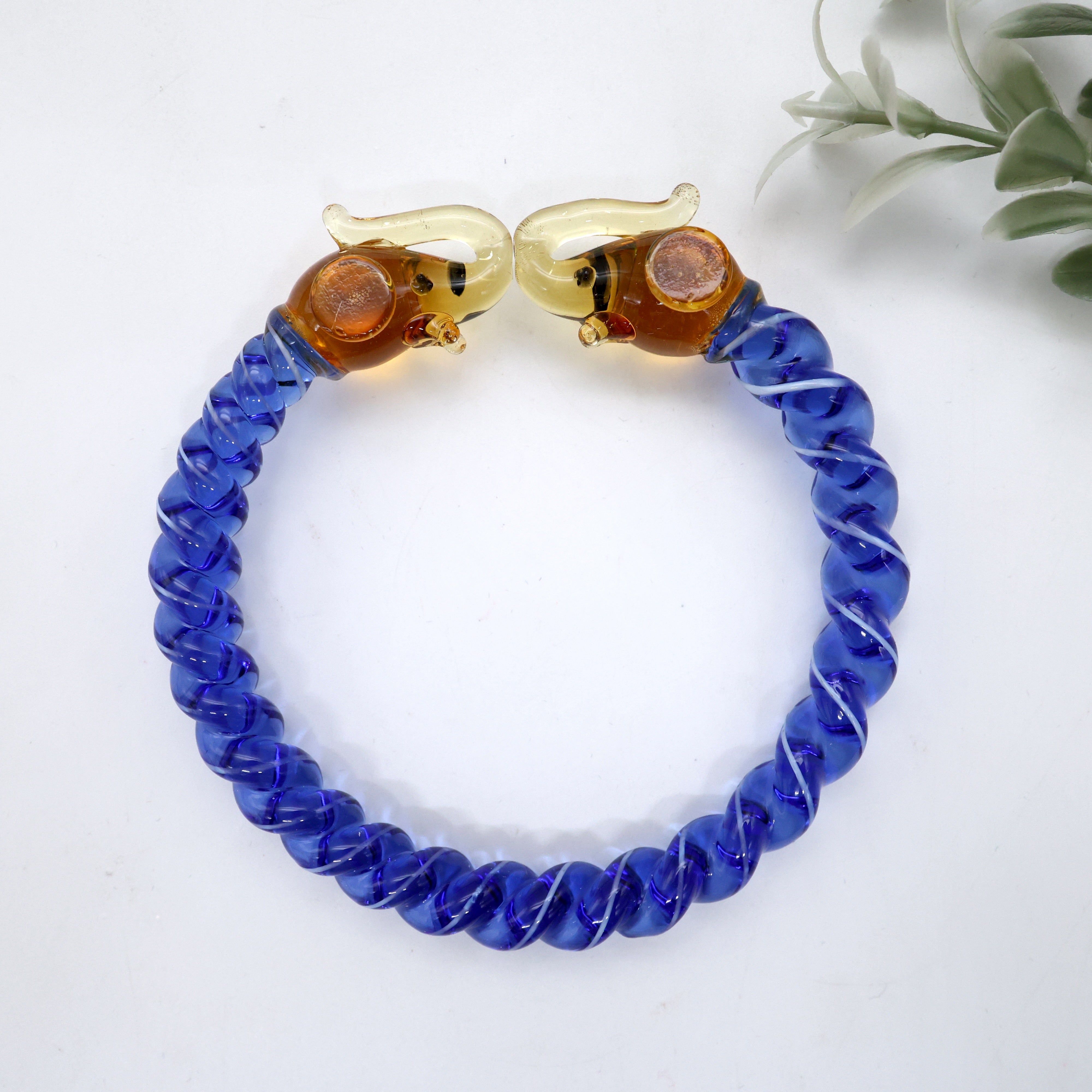 Gold Elephants Spiral Glass Kada (Single Piece) Blue - 2.8
