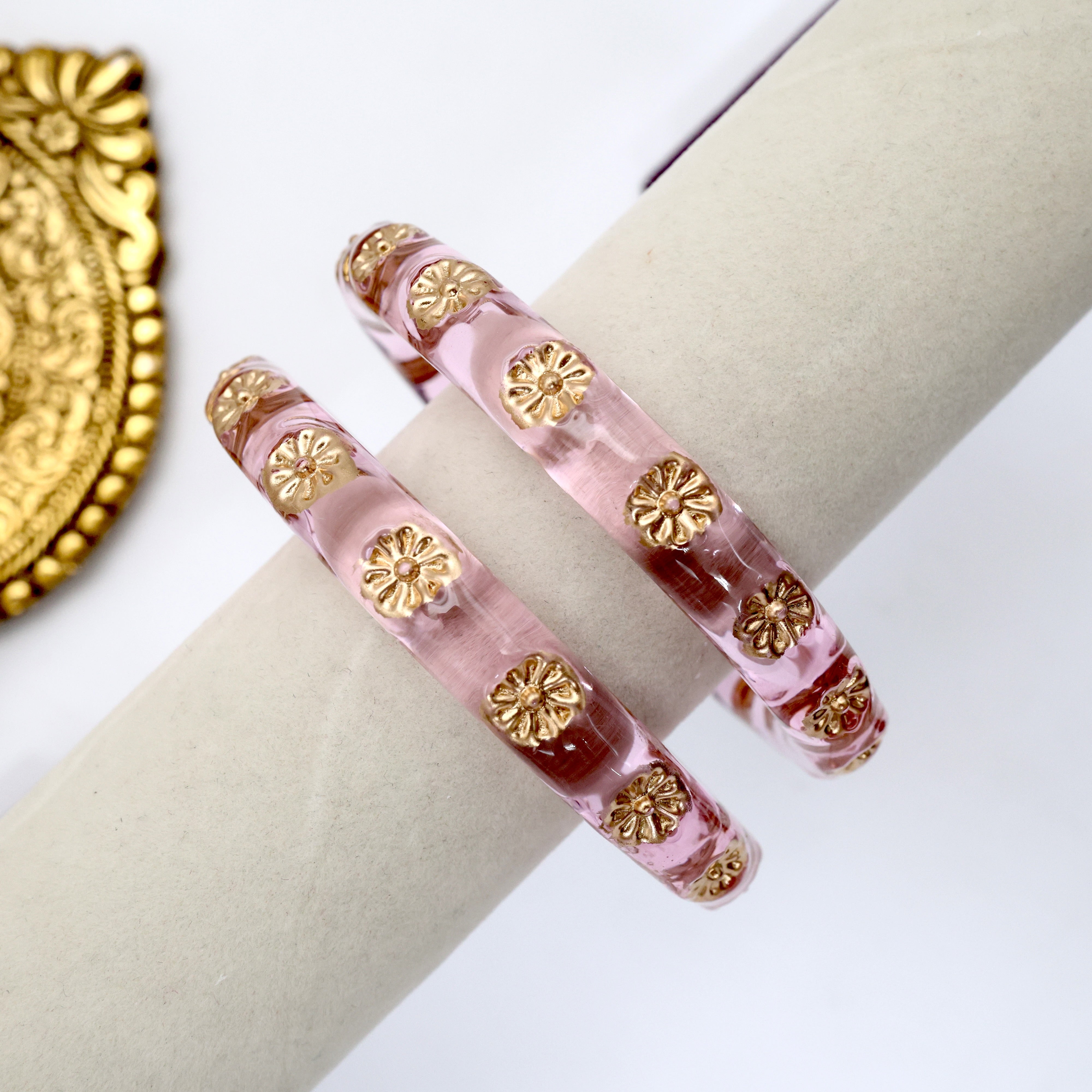 Thick Glass Gold Flower Cut Kada Bangles
