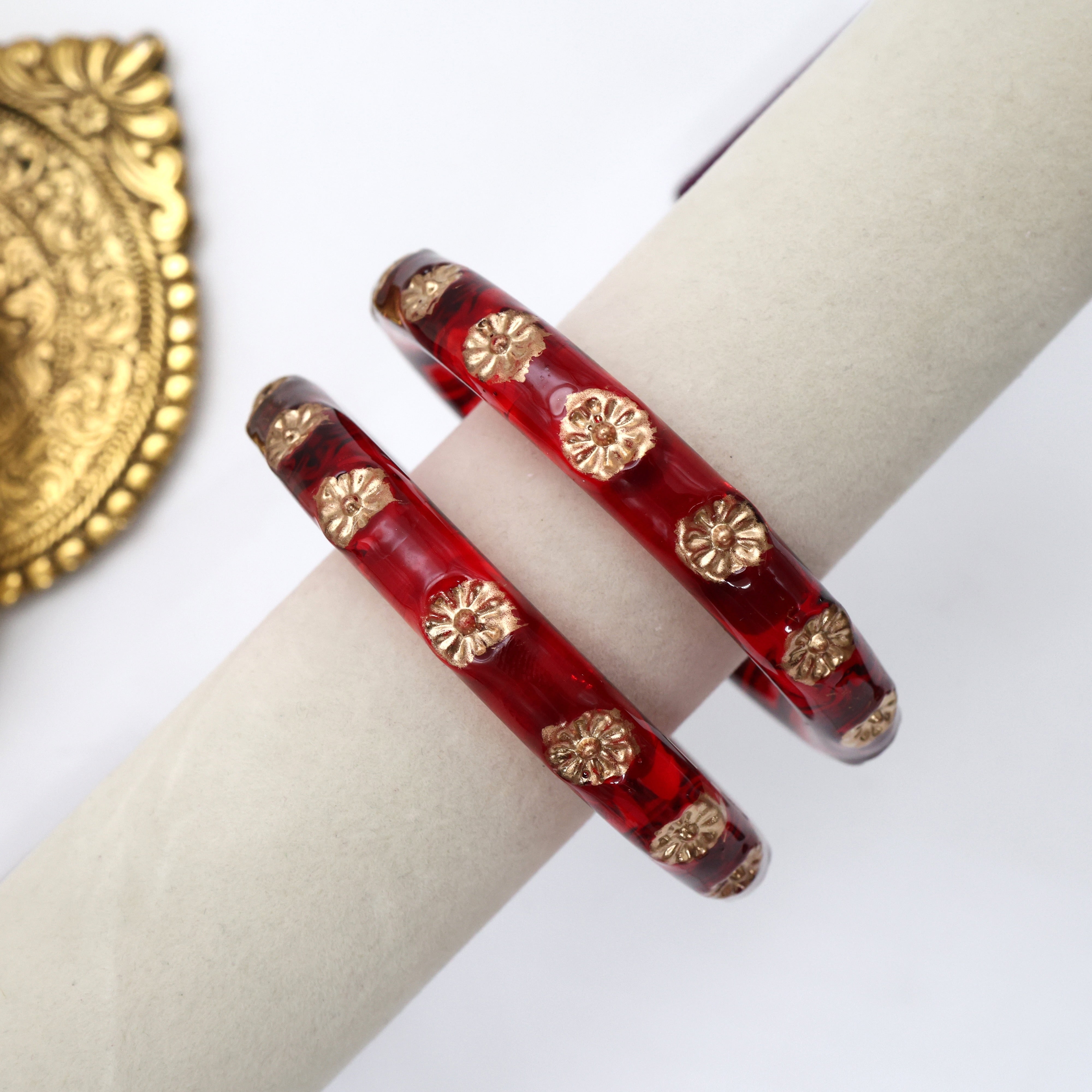 Thick Glass Gold Flower Cut Kada Bangles