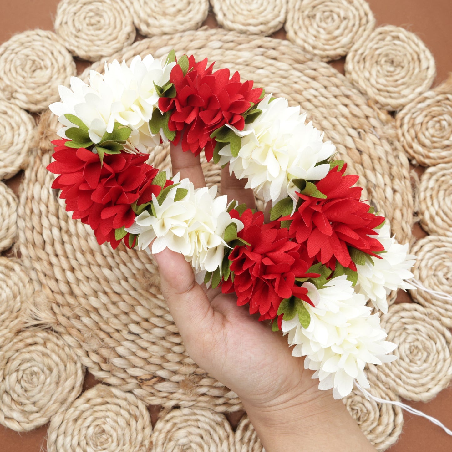 Real Look Fabric Pichi Poo Flower String/Garland For Hair, Decoration & God Idols - 16 Inches/One Mozham