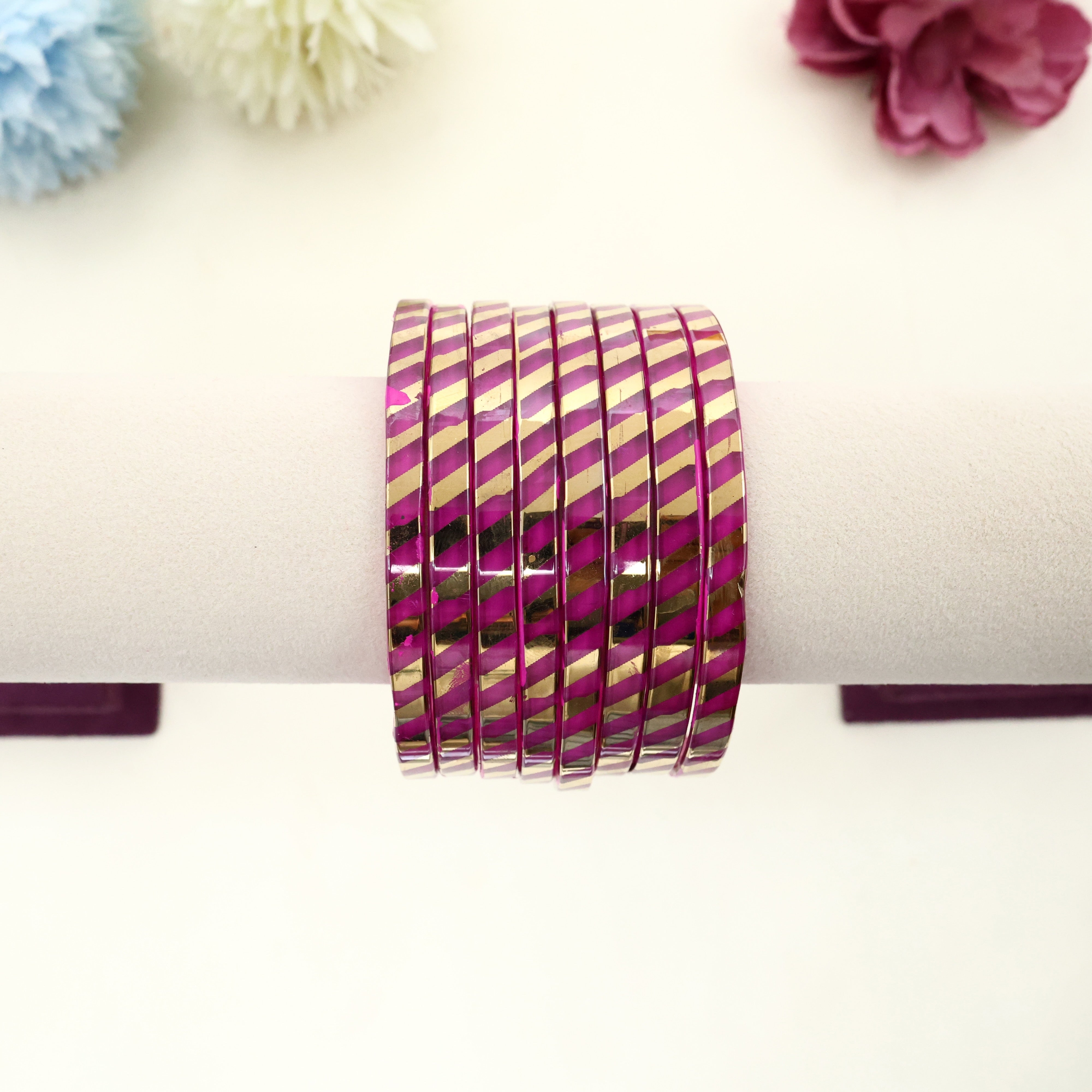 4MM LEHERIYA GLASS KADA BANGLES - HOT PINK
