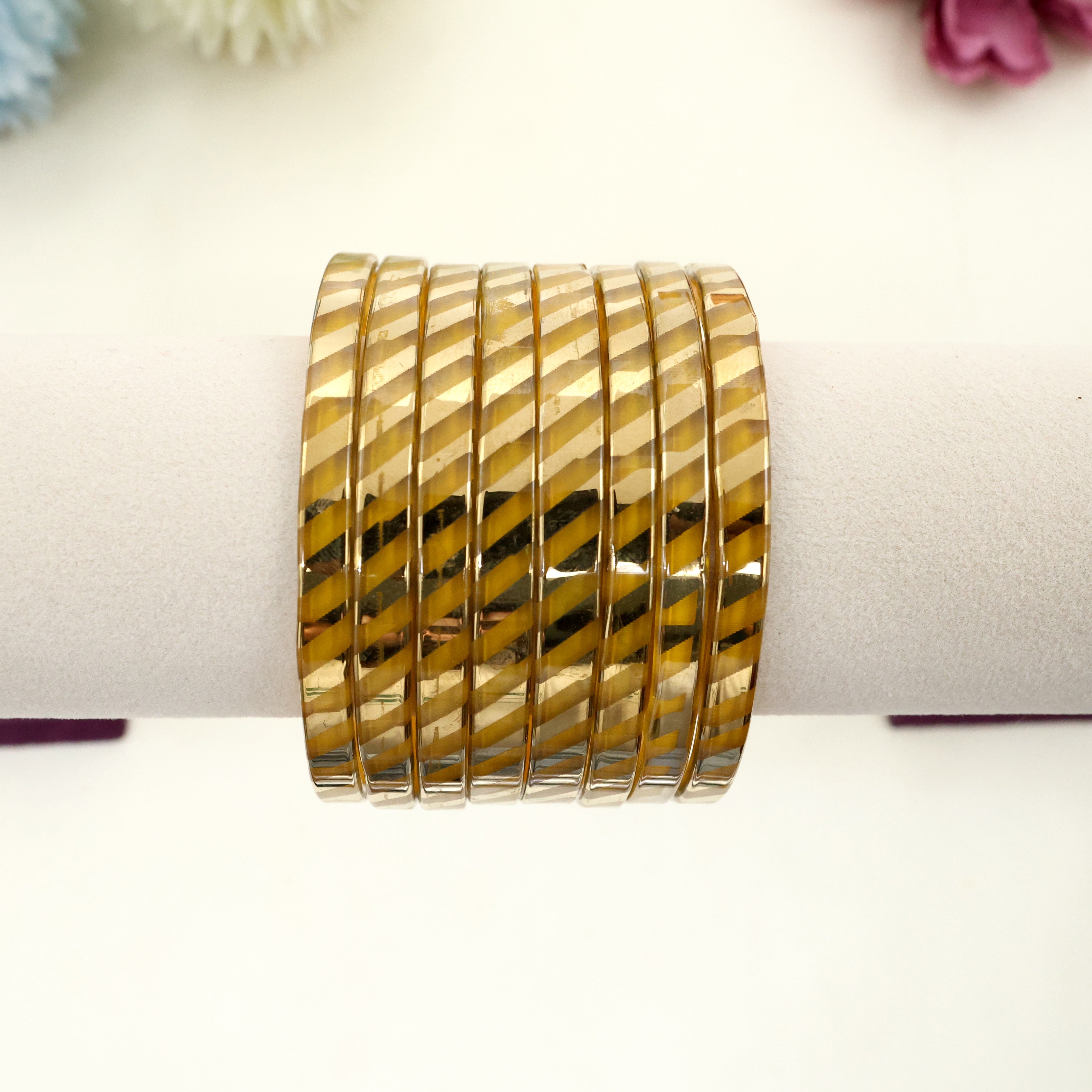 4MM LEHERIYA GLASS KADA BANGLES - YELLOW