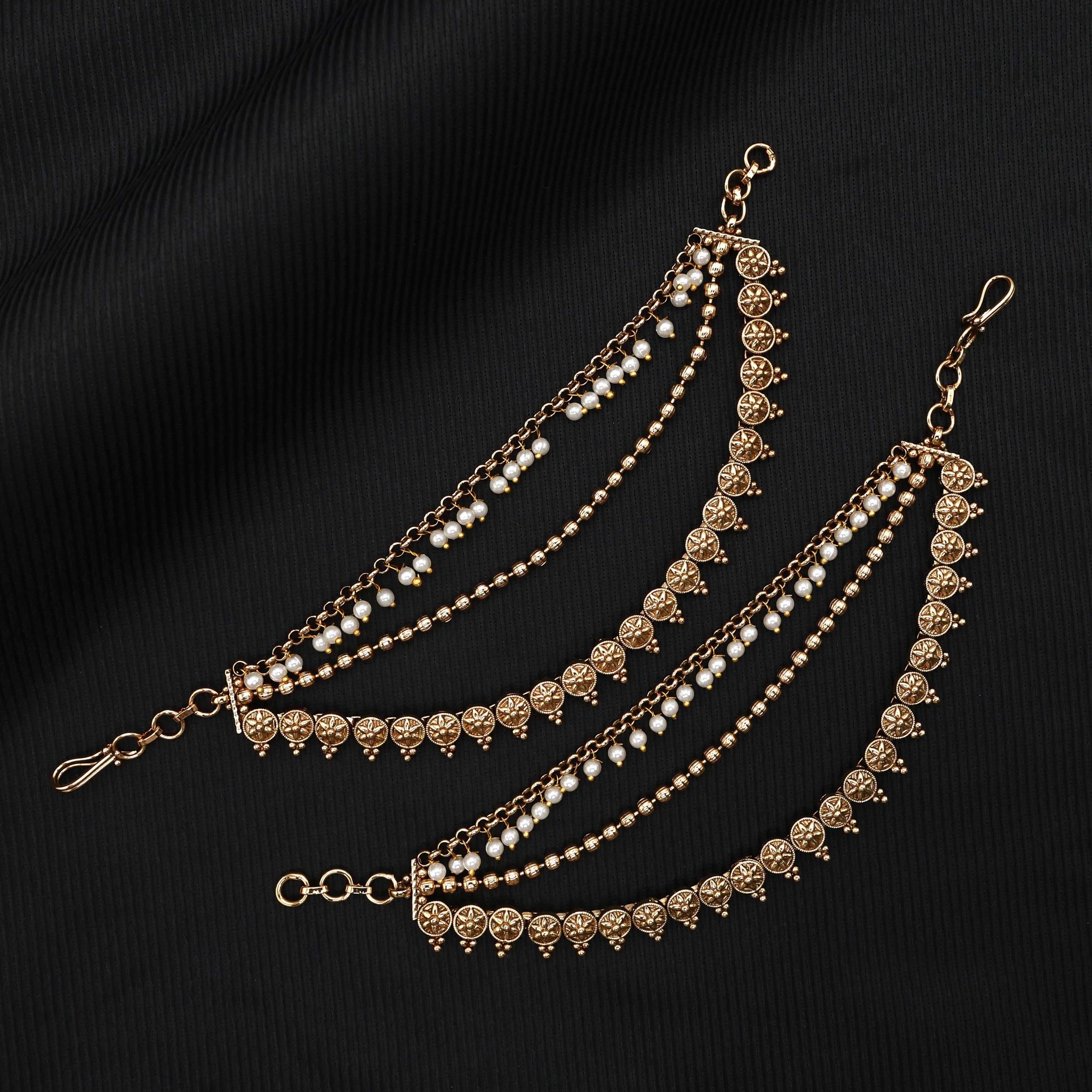 Gold Look Antique Pearl Line 3 Layer Bridal Maatal/Kaan Chain