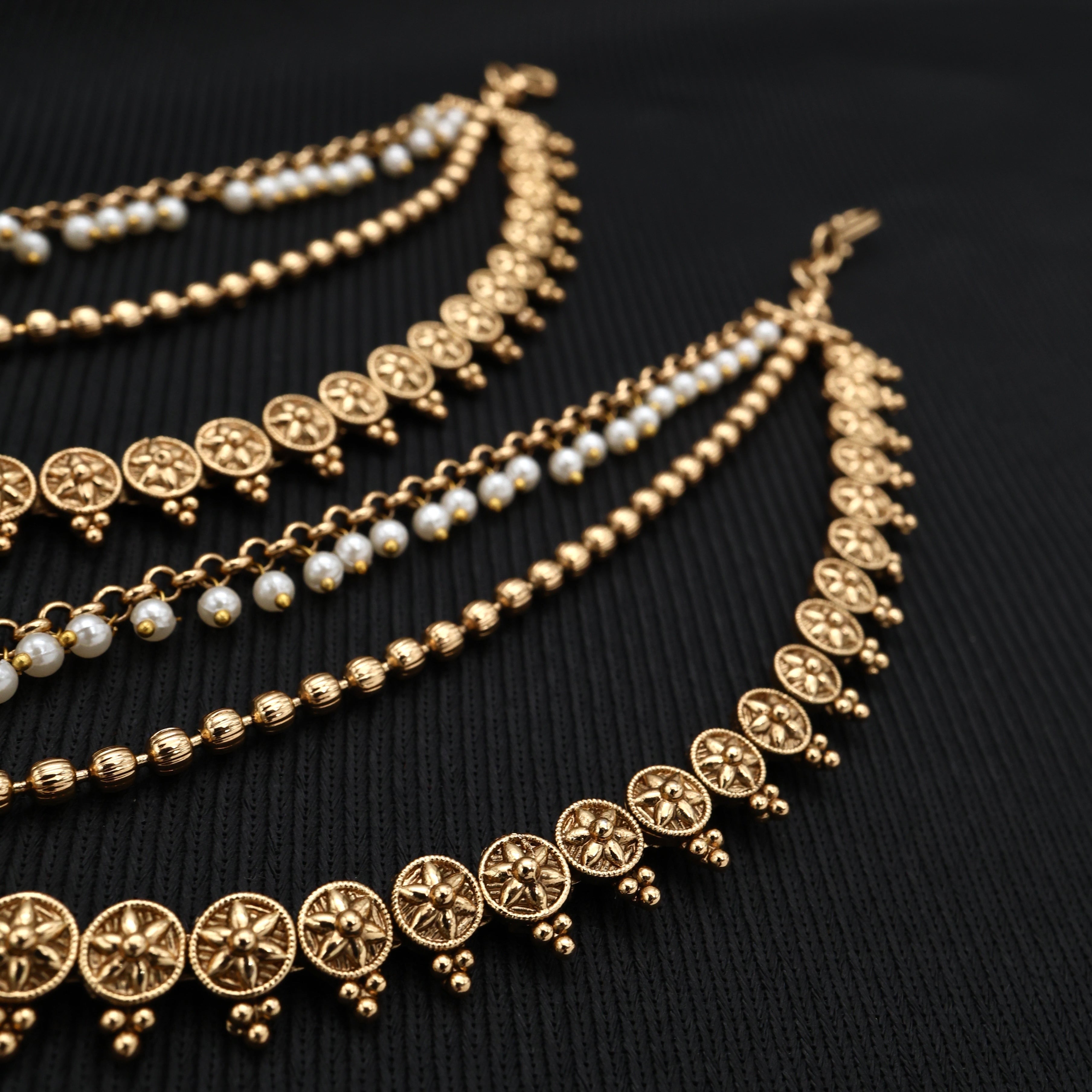 Gold Look Antique Pearl Line 3 Layer Bridal Maatal/Kaan Chain