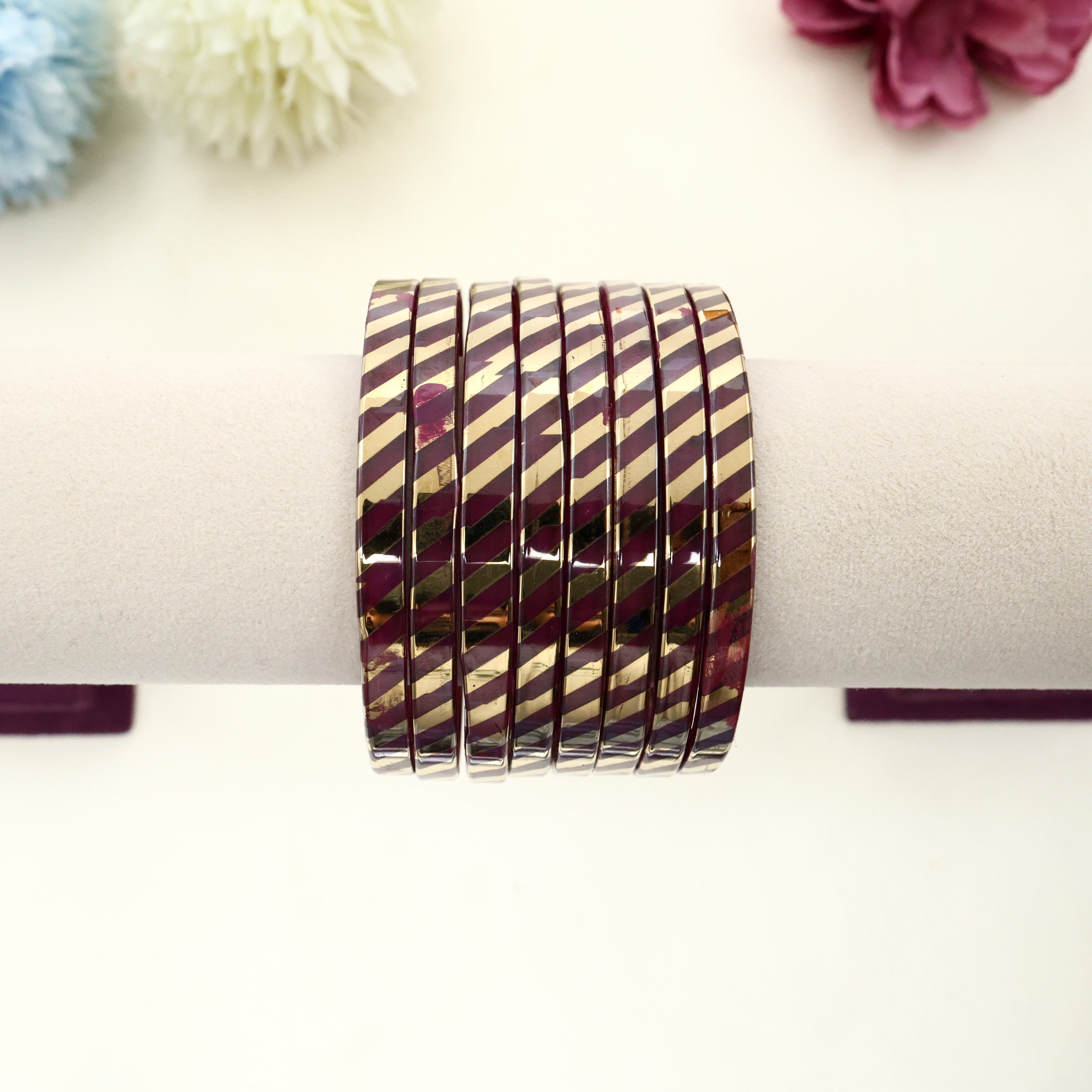 4MM LEHERIYA GLASS KADA BANGLES - MAROON