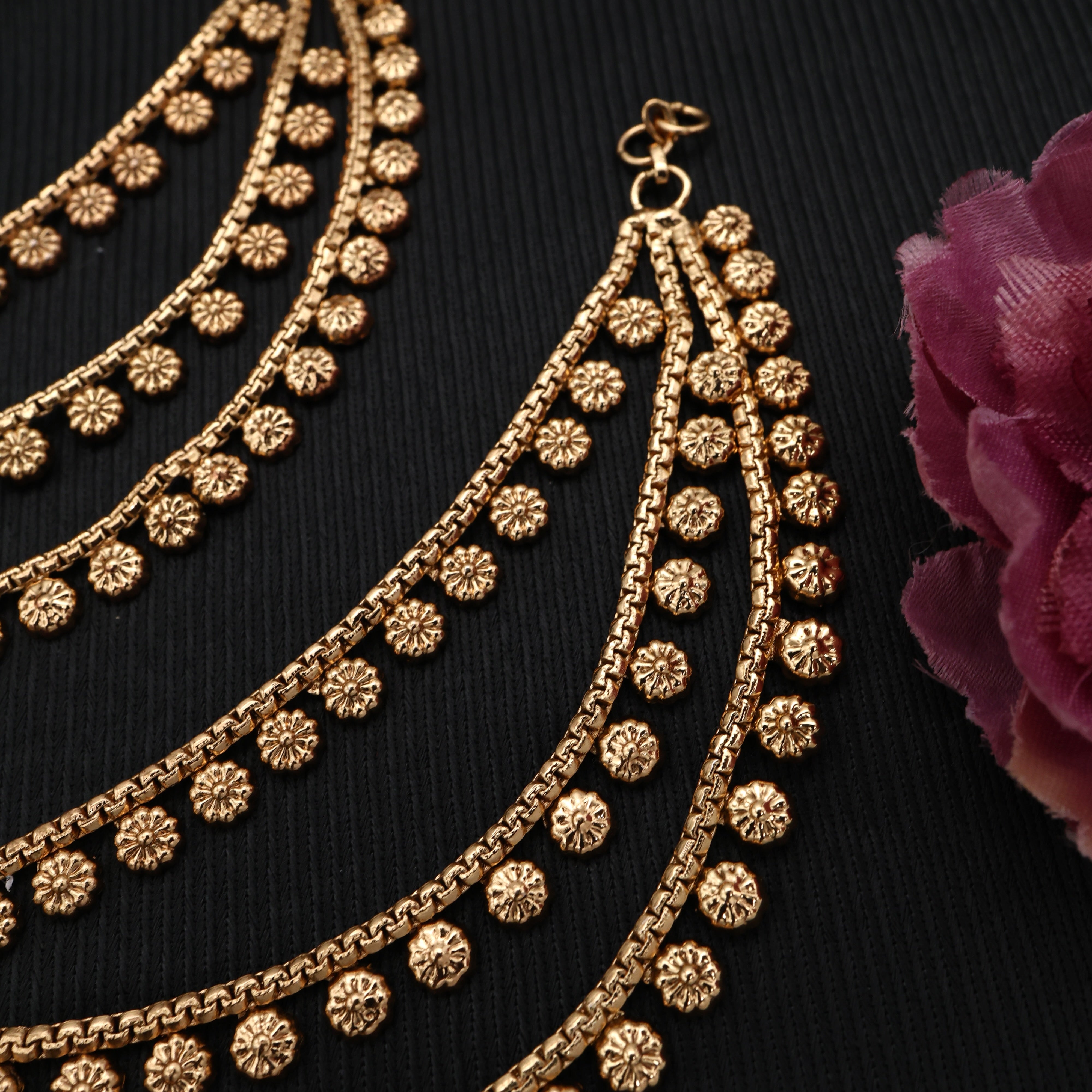 Gold Look Antique Flower Drops Bridal Maatal/Kaan Chain