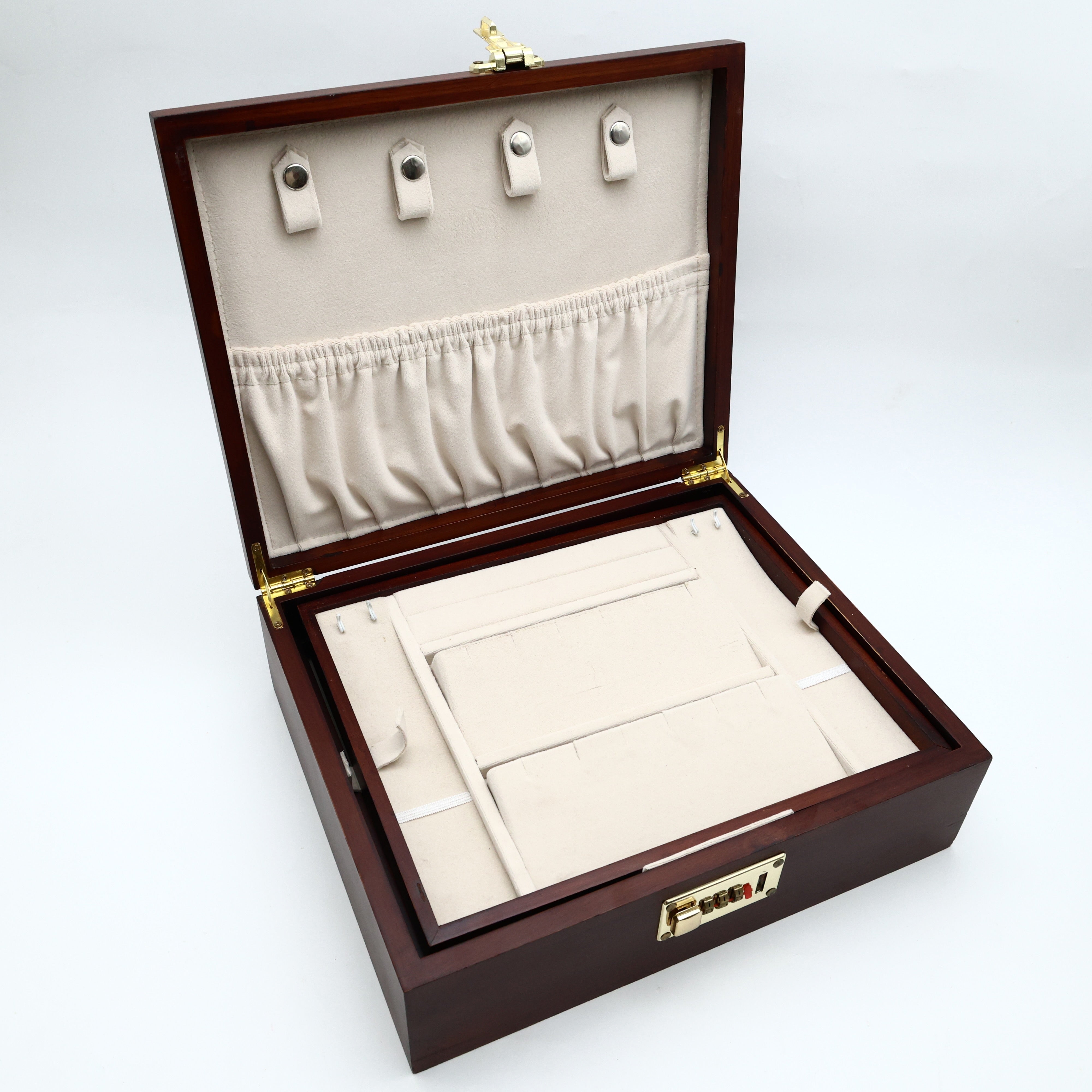 Premium Teak Wood 3+1 Multi Jewellery Organiser with Number Lock