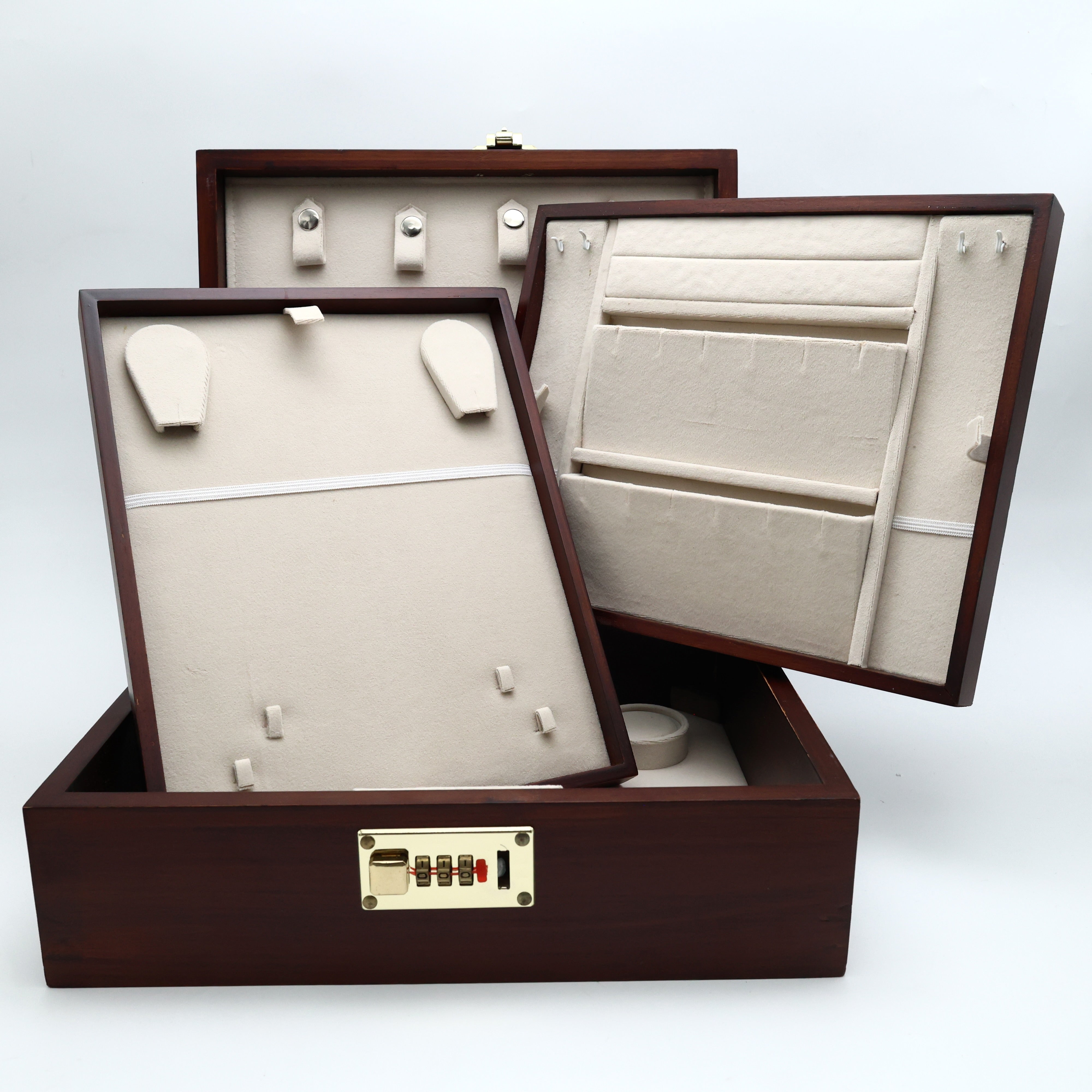 Premium Teak Wood 3+1 Multi Jewellery Organiser with Number Lock