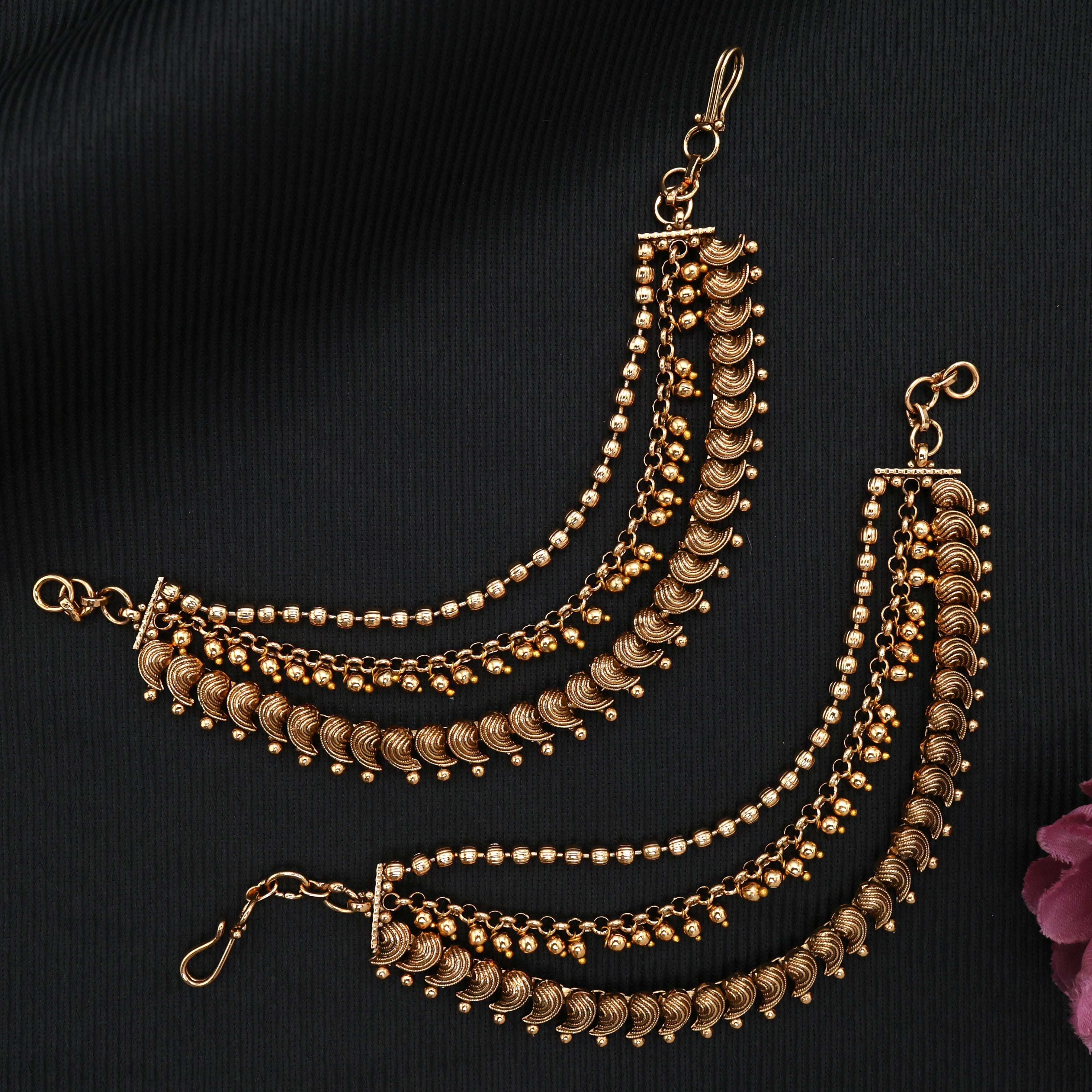 Gold Look Antique 3 Lines Ripple Mango Bridal Maatal/Kaan Chain