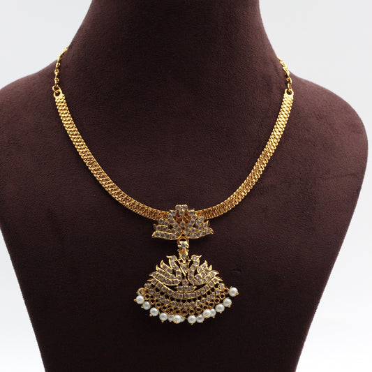 Real Gold Tone AD Rettapakshi Traditional Pendant Attigai Necklace