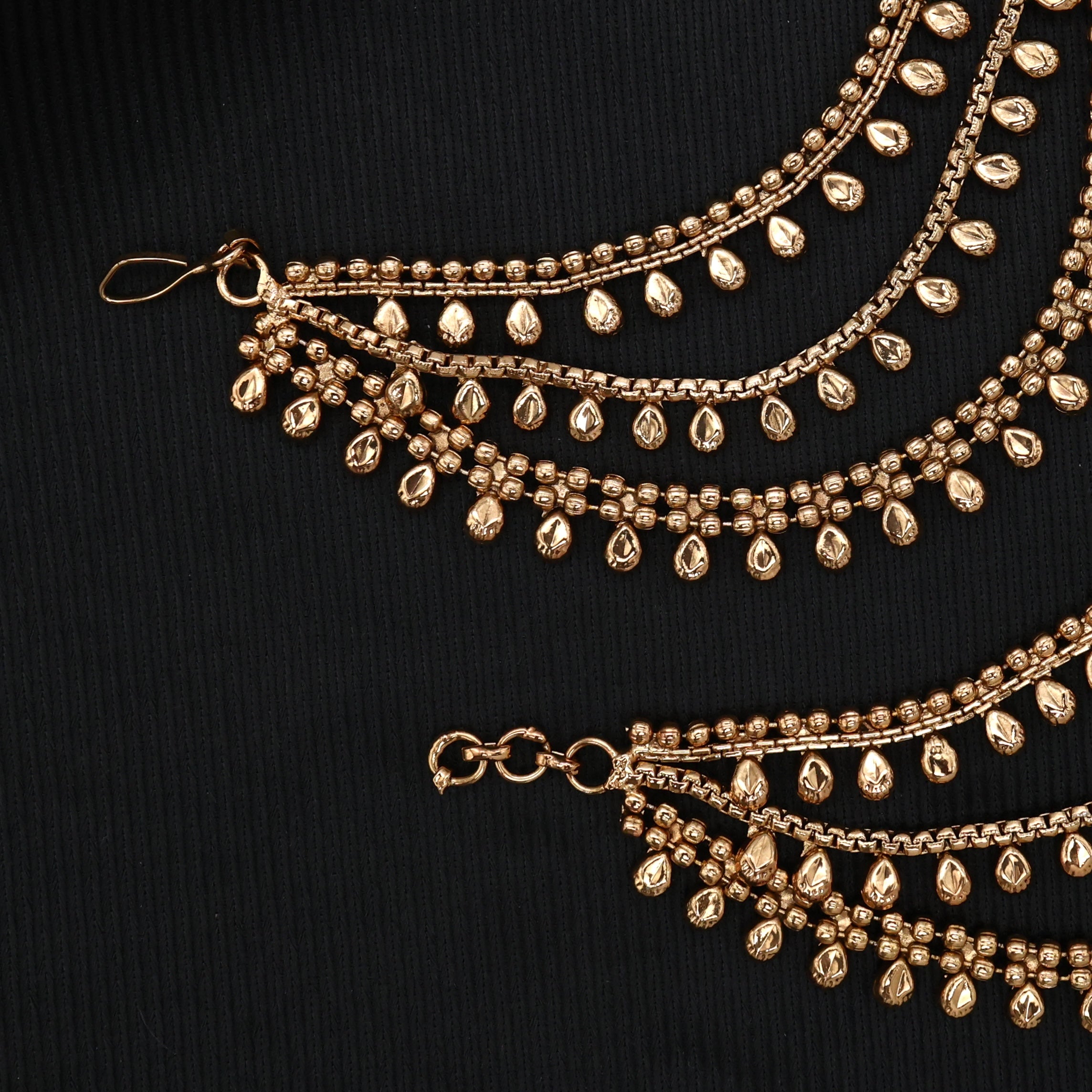 Gold Look Antique Water Drops Bridal 3 Line Kaan Chain/Maatal