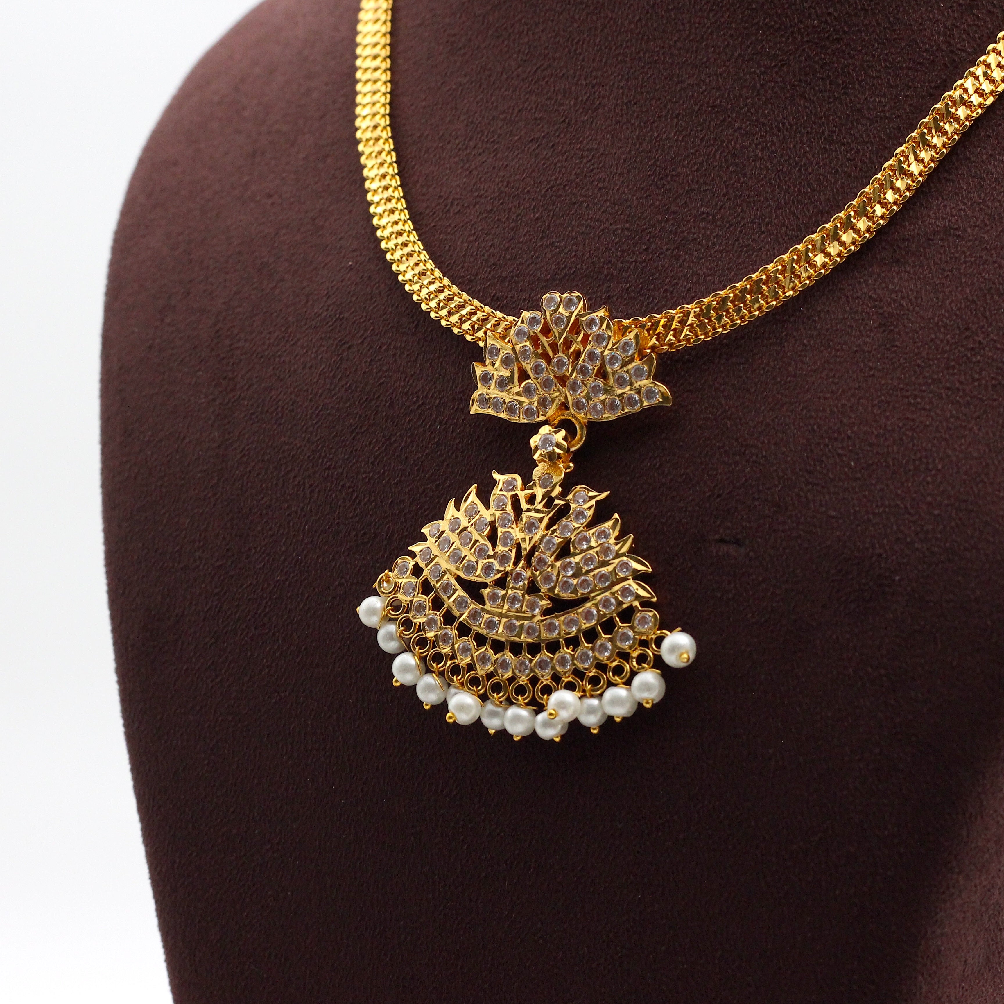 Real Gold Tone AD Rettapakshi Traditional Pendant Attigai Necklace