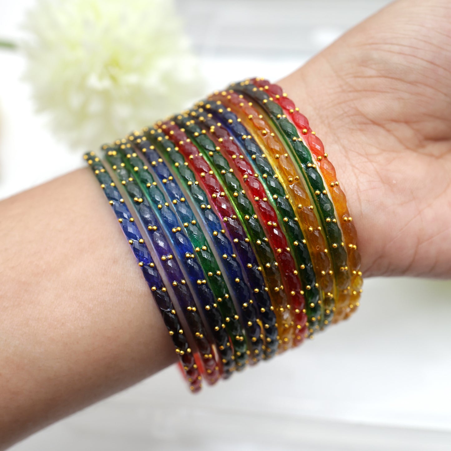 Raindrop Rainbow Crystal Cut Glass Bangles - Multicolour