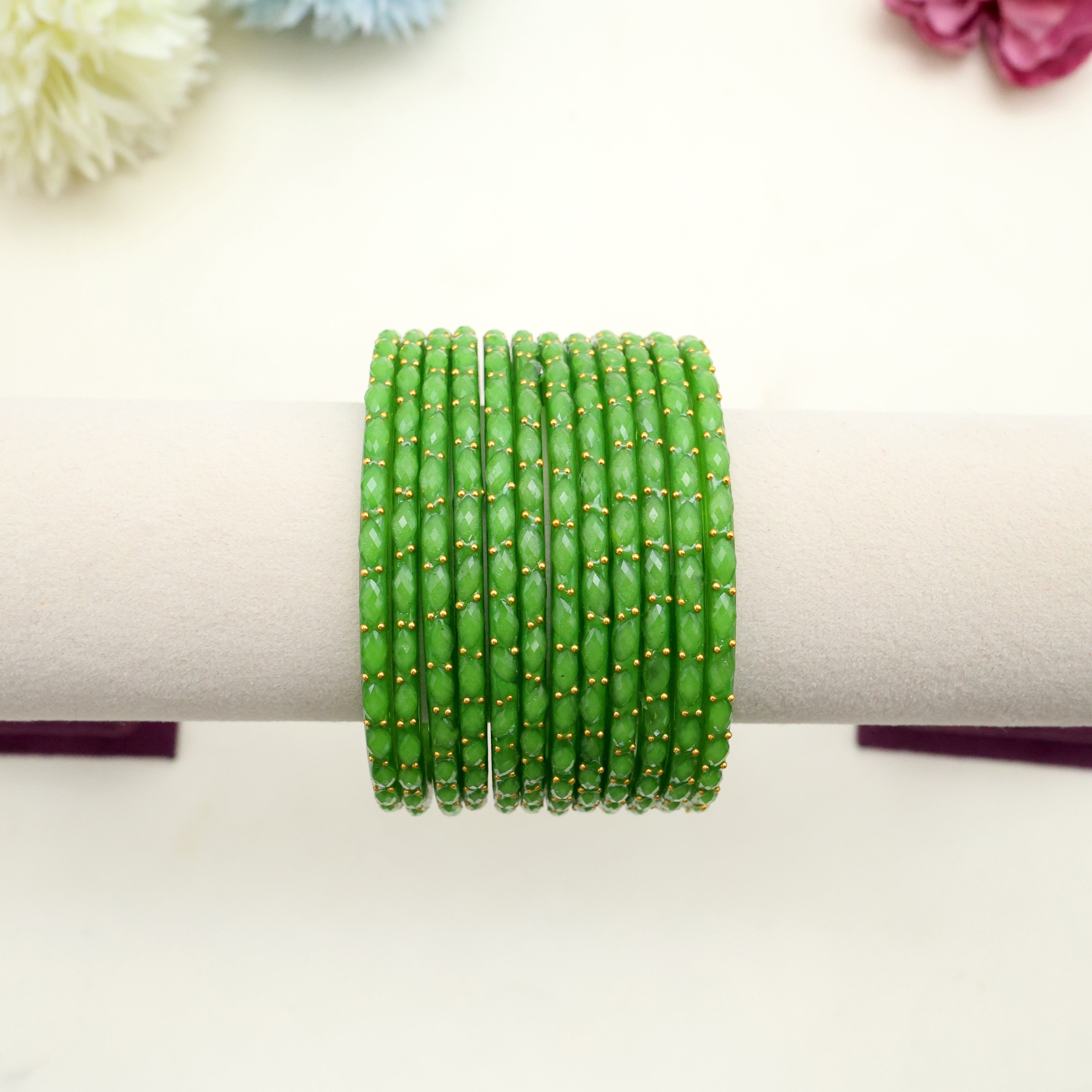 NEW PREMIUM RAIN DROP BANGLES (ONE DOZEN) - PARROT GREEN
