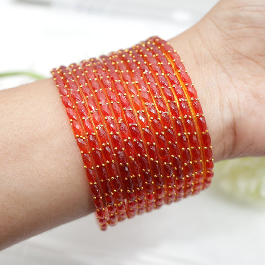 Raindrop Crystal Cut Glass Bangles - Orange