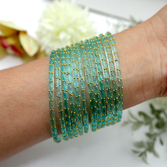 Raindrop Crystal Cut Glass Bangles - Santro Green