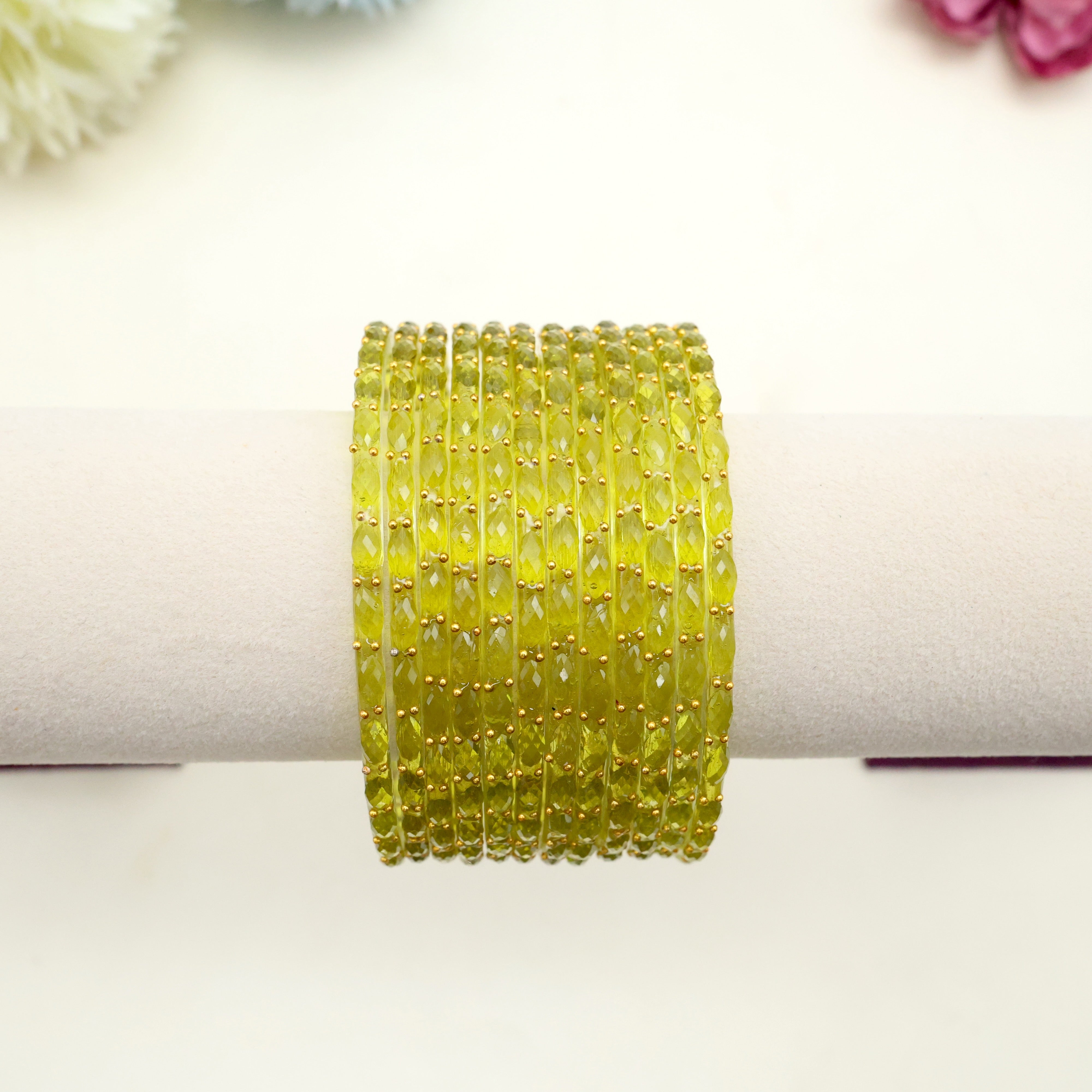 New Premium Rain Drop Bangles (One Dozen) - Young Mango Leaves