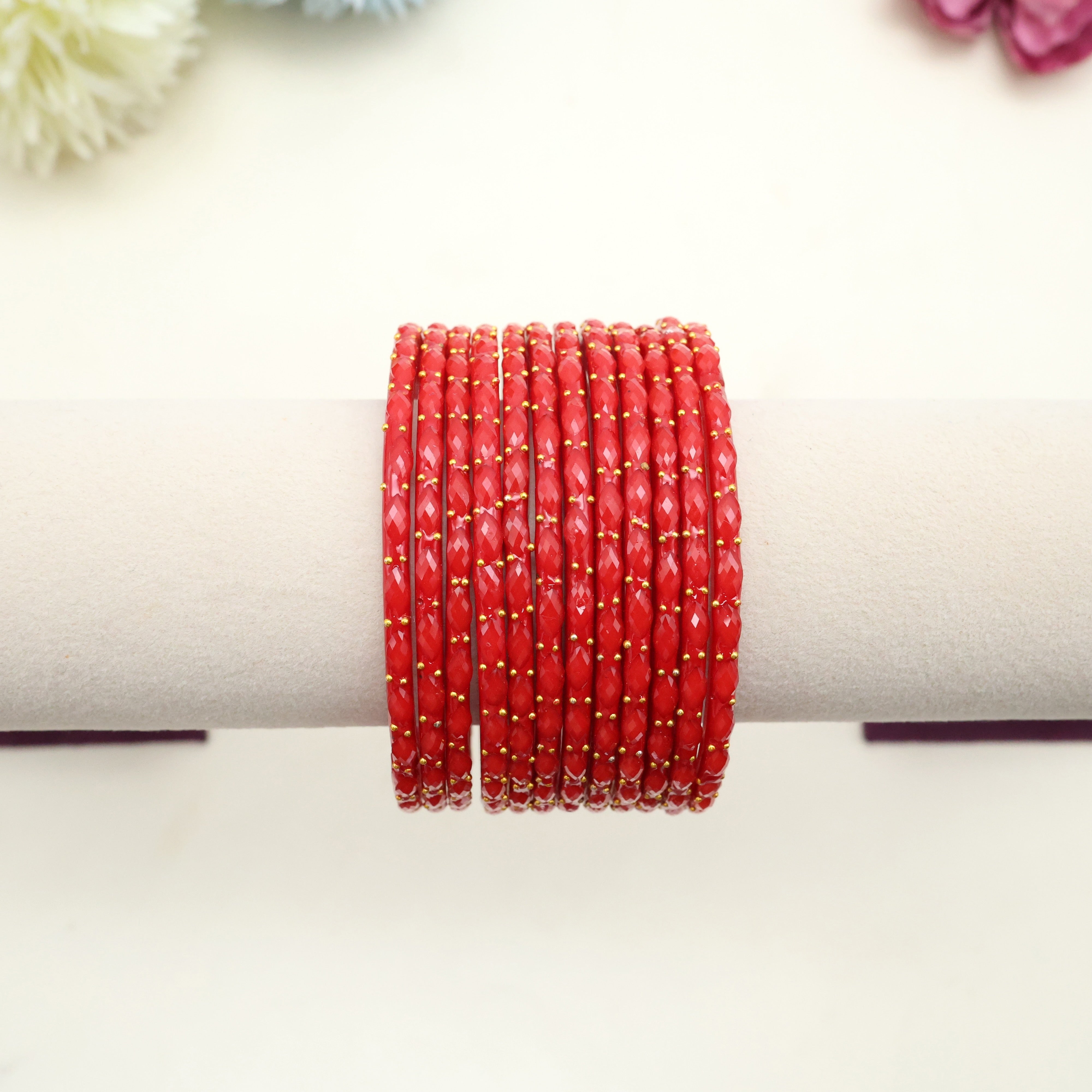 New Premium Rain Drop Bangles (One Dozen) - Chilli Red
