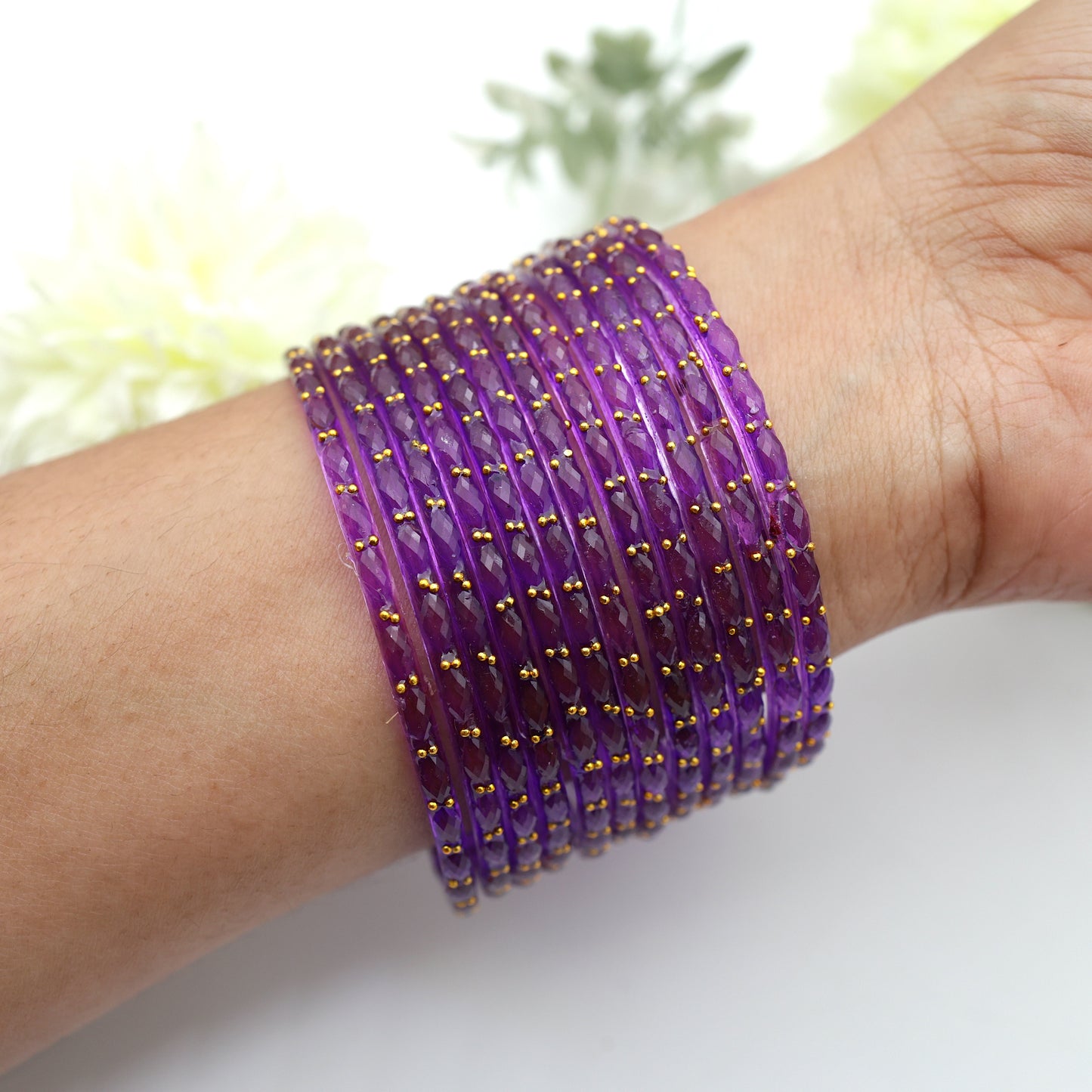 Raindrop Crystal Cut Glass Bangles - Dark Purple