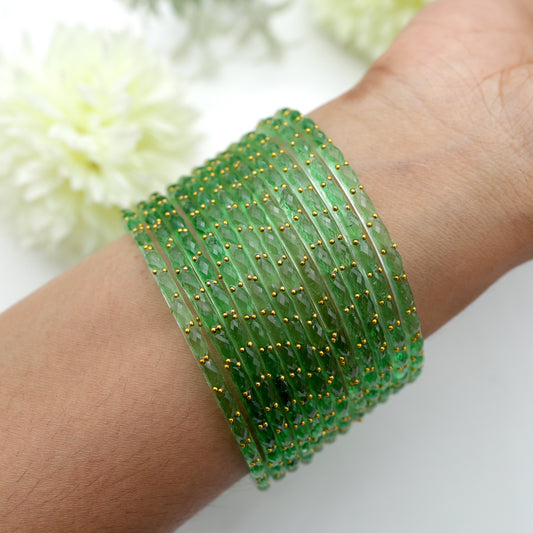 Raindrop Crystal Cut Glass Bangles - Pista Green