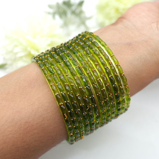 Raindrop Crystal Cut Glass Bangles - Mehendi