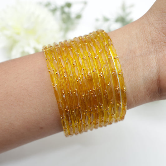 Raindrop Crystal Cut Glass Bangles - Yellow