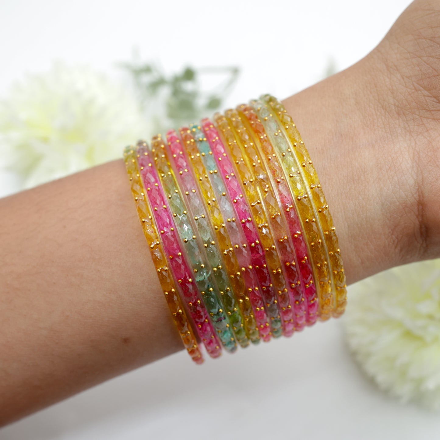 Raindrop Crystal Cut Glass Bangles - Multi