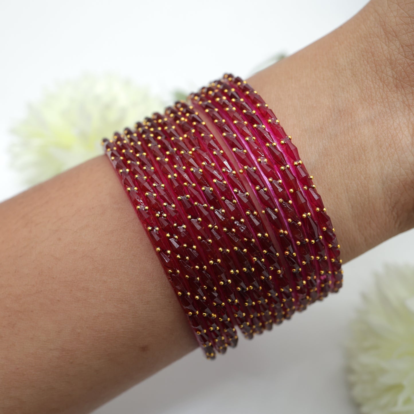 Raindrop Crystal Cut Glass Bangles - Wine