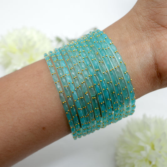 Raindrop Crystal Cut Glass Bangles - Surf Blue