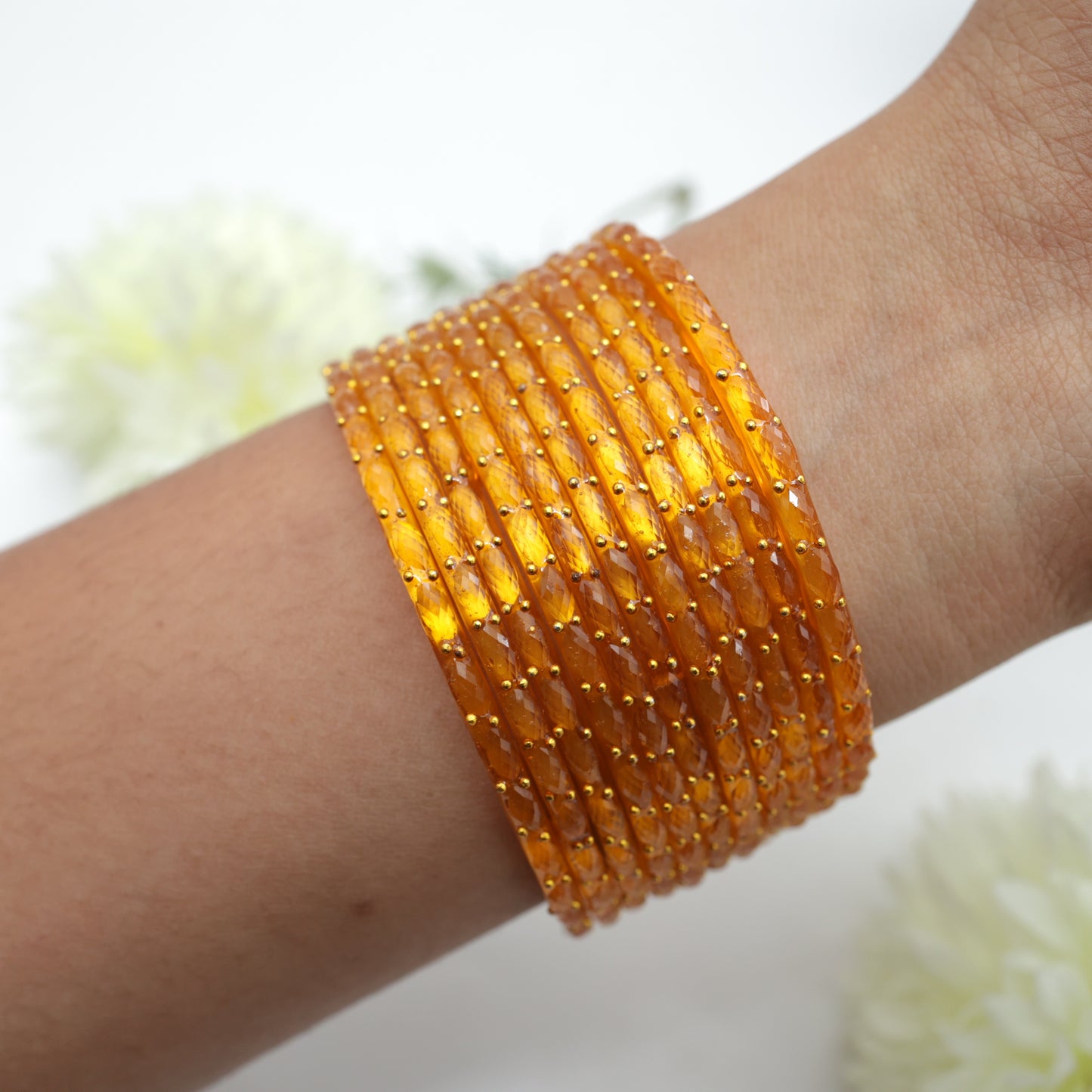 Raindrop Crystal Cut Glass Bangles - Haldi