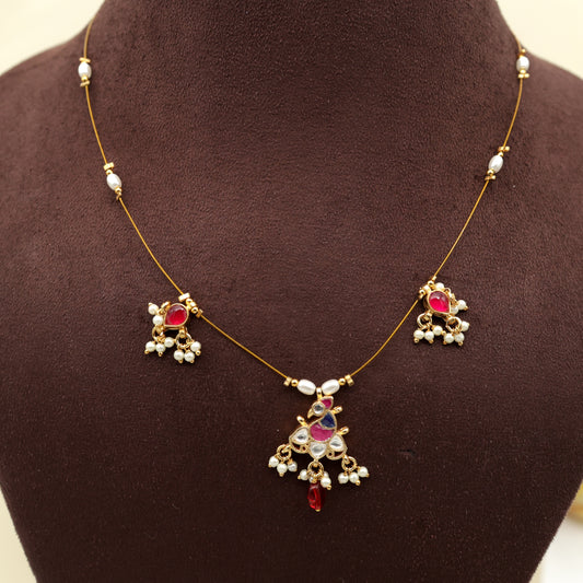 LAAL MOR - Handmade Pachi Kundan Invisible Necklace Set