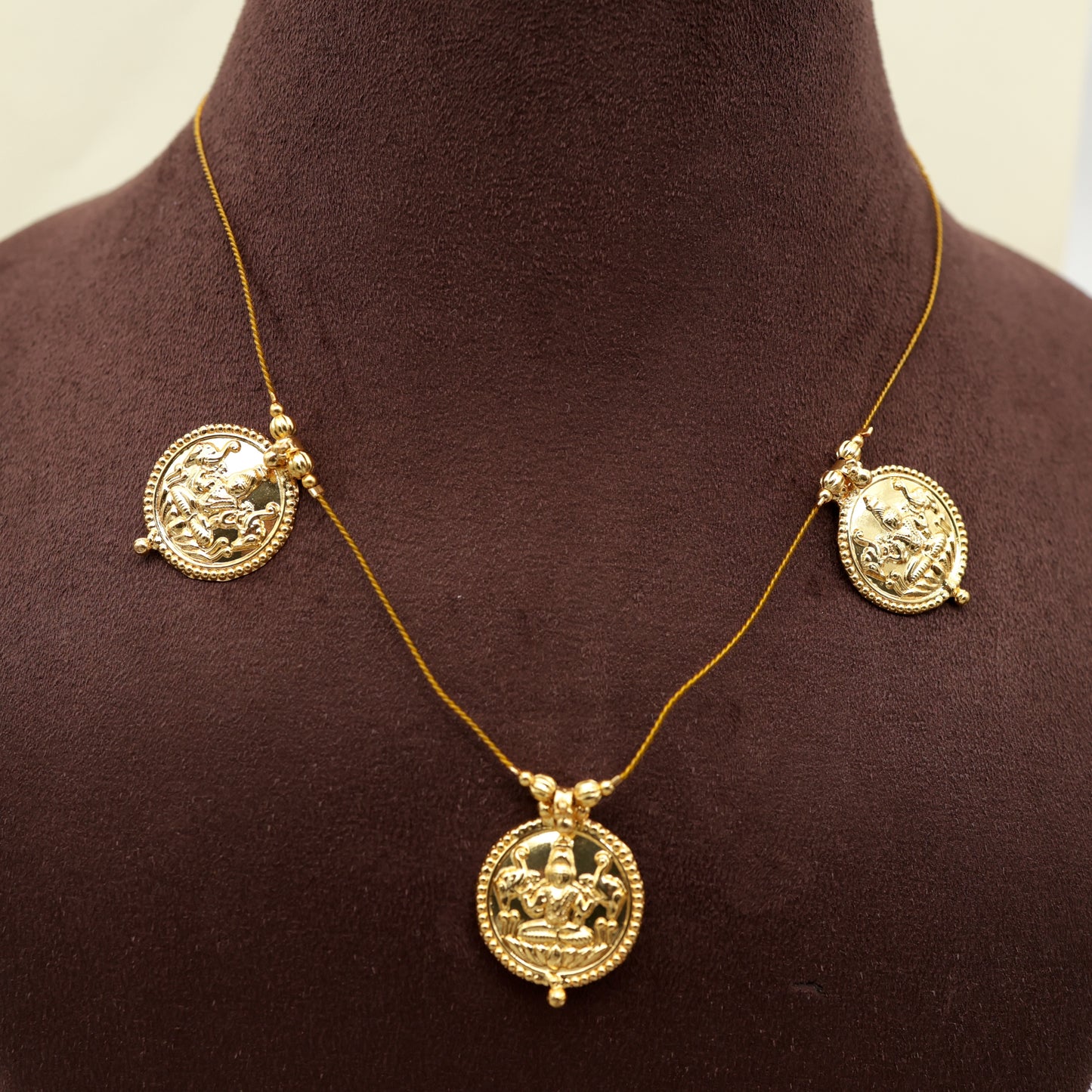 Handmade 3 Big Embossed Lakshmi Coin Invisible Necklace Set