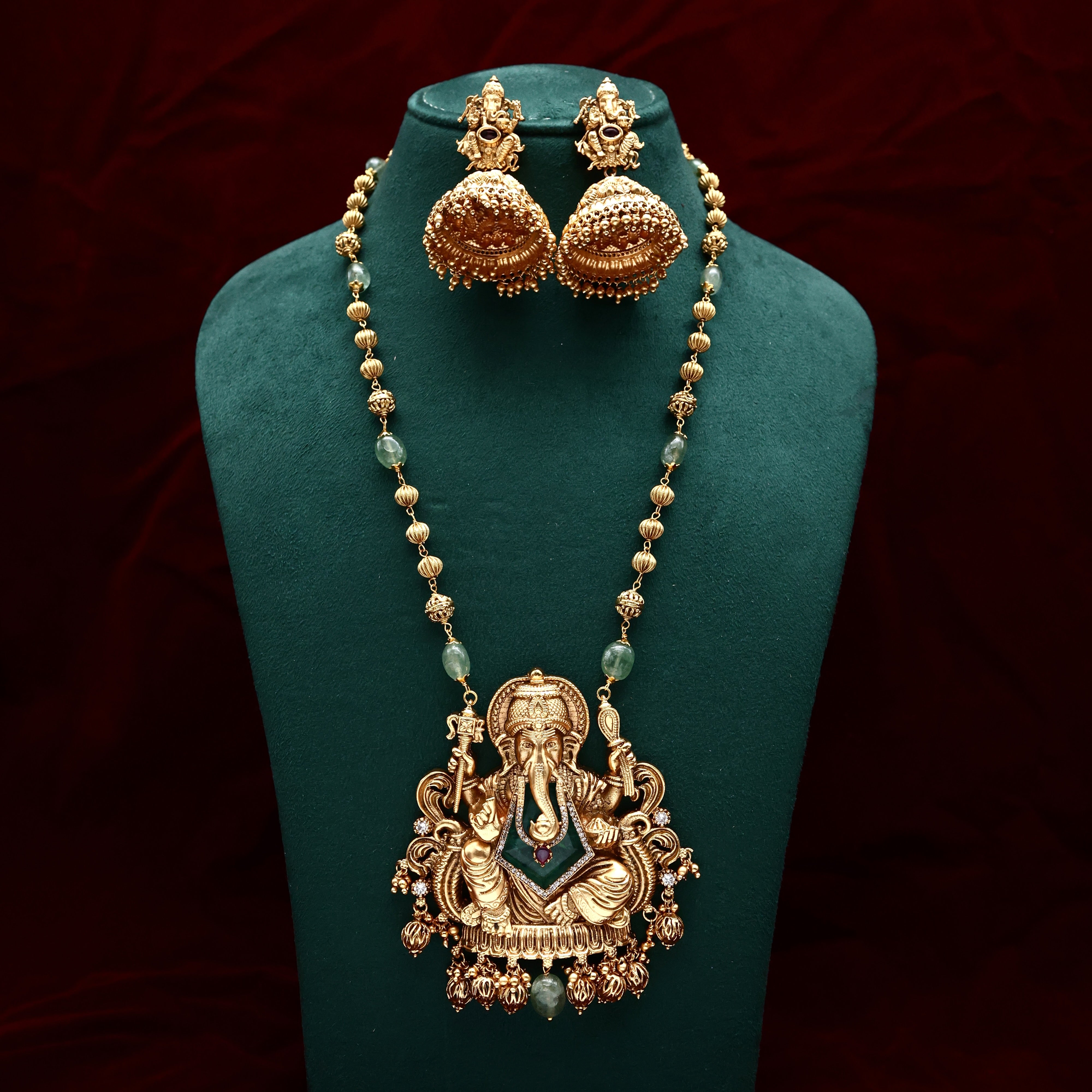 Premium Quality Dev Ganesha Beaded Bridal Mala - Green