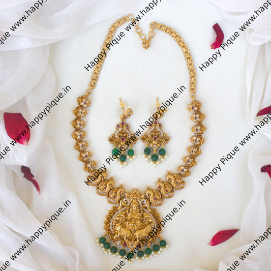 Real Gold Look Gajalakshmi Mayuri AD Nagas Bridal Necklace Set