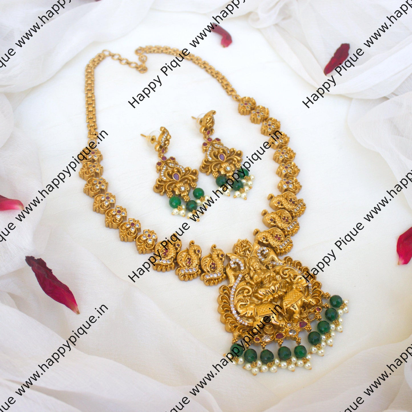 Real Gold Look Gajalakshmi Mayuri AD Nagas Bridal Necklace Set