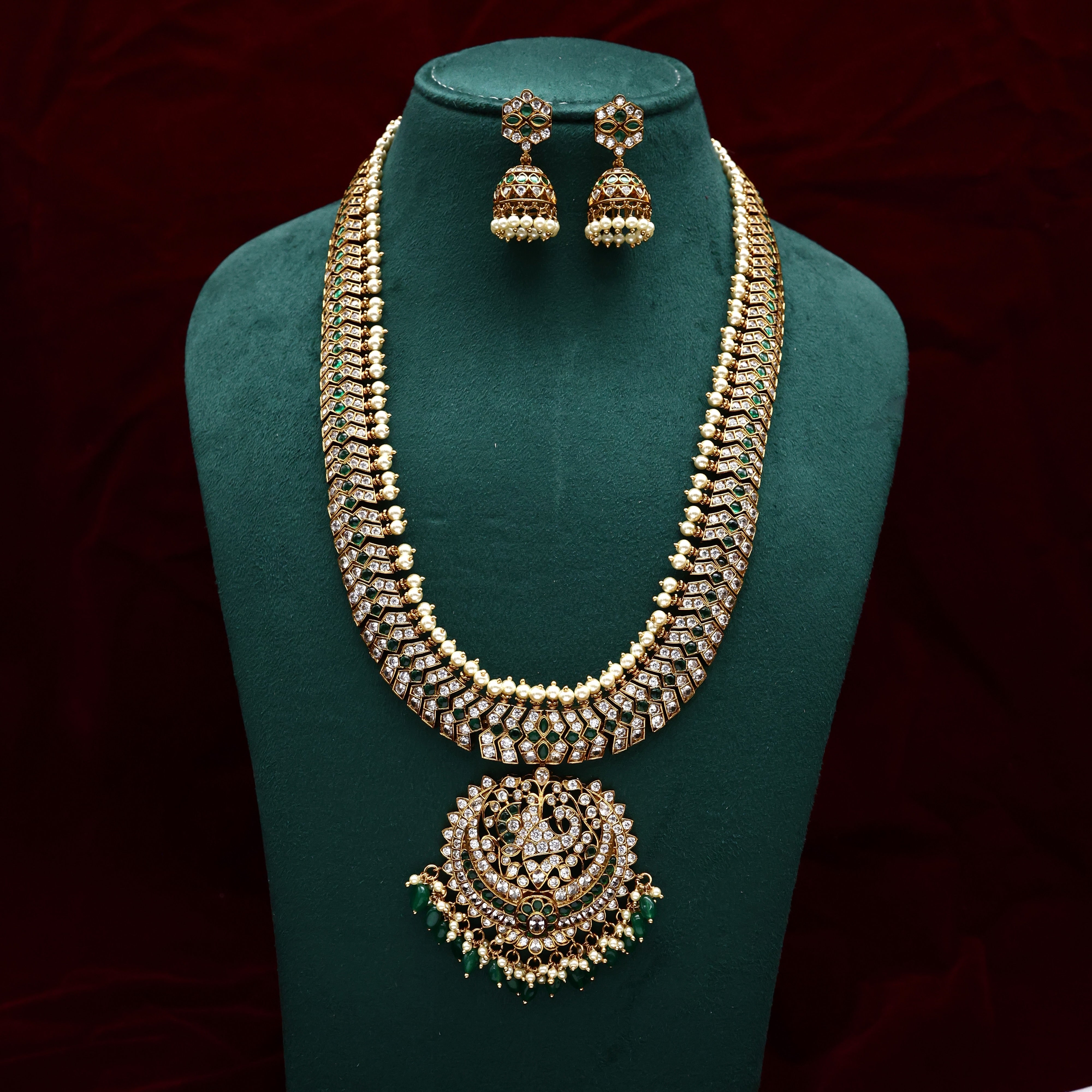 Premium Antique Diamond Look AD Mayuri Bridal Haaram Set