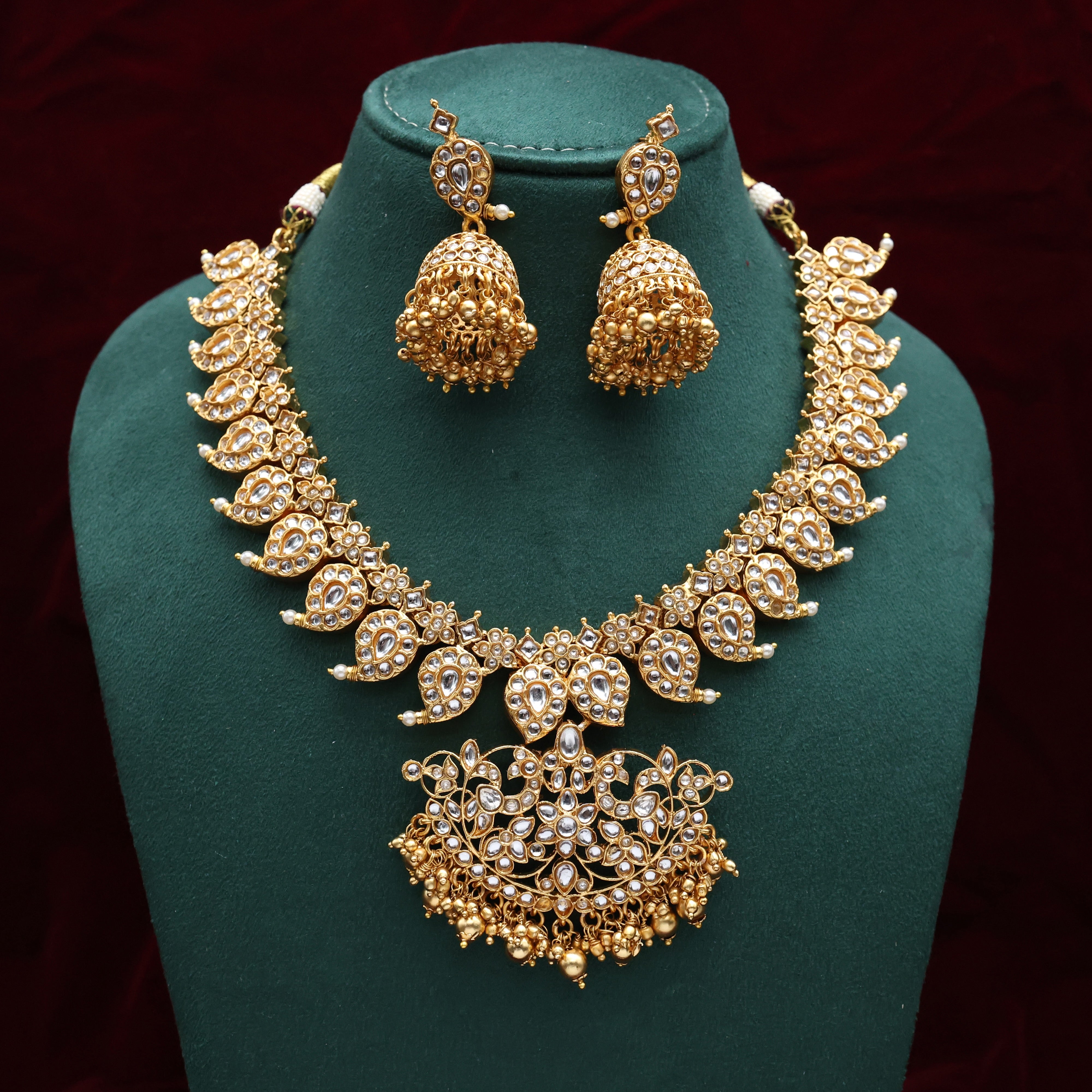 Antique Rettapakshi Mango Bridal Necklace Set - White