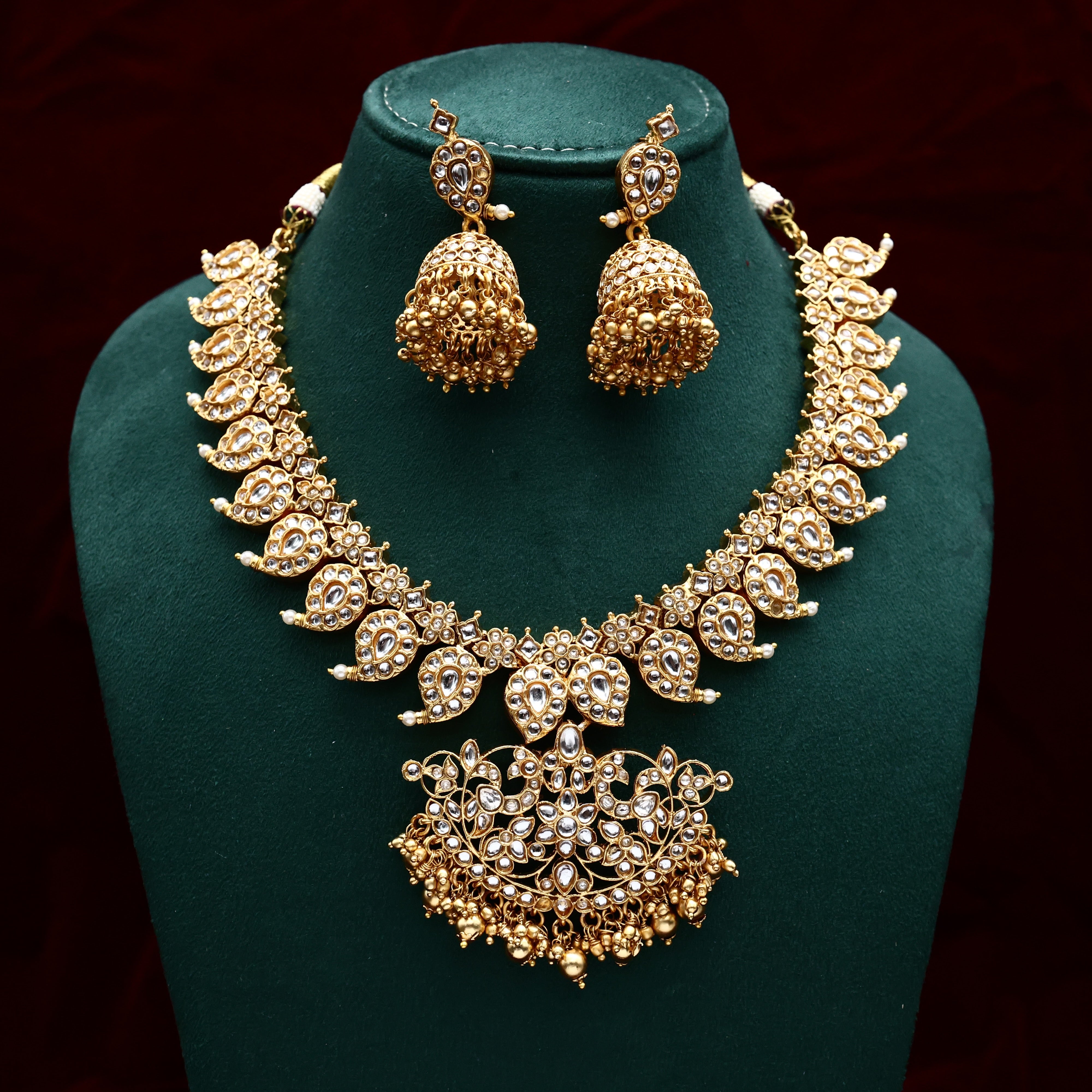 Antique Rettapakshi Mango Bridal Necklace Set - White