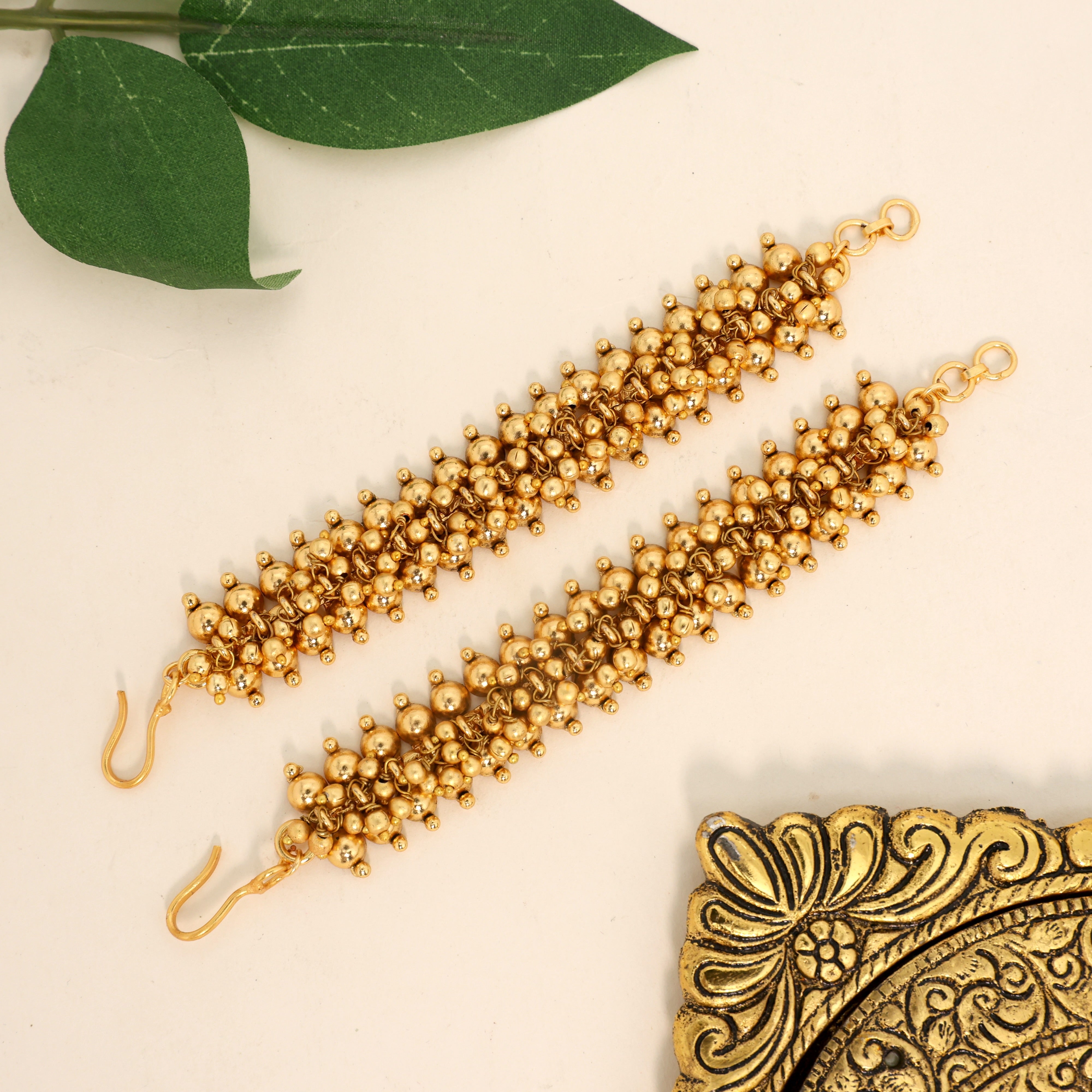 Antique Golden Cluster Beads Bridal Straight Maatal/Ear Chain