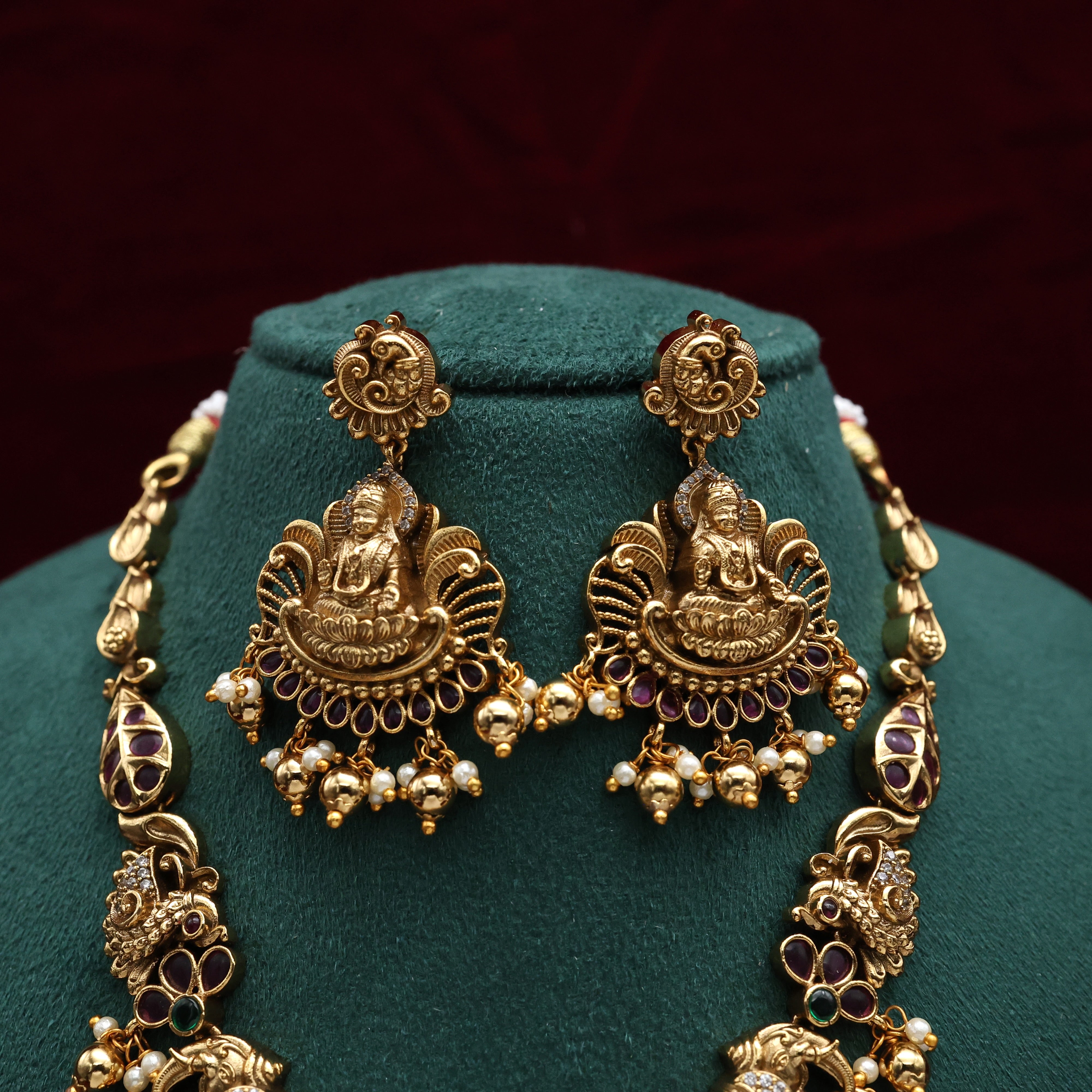 Antique Nagas AD Gajalakshmi Devi Bridal Necklace Set