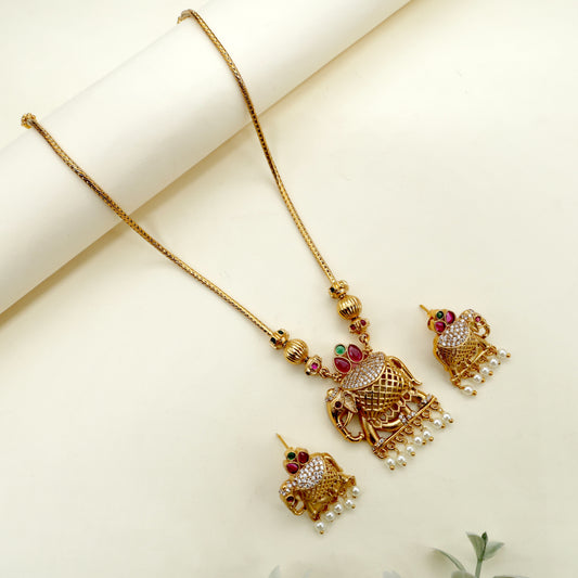 Cute AD Elephant Kemp Antique Necklace Set