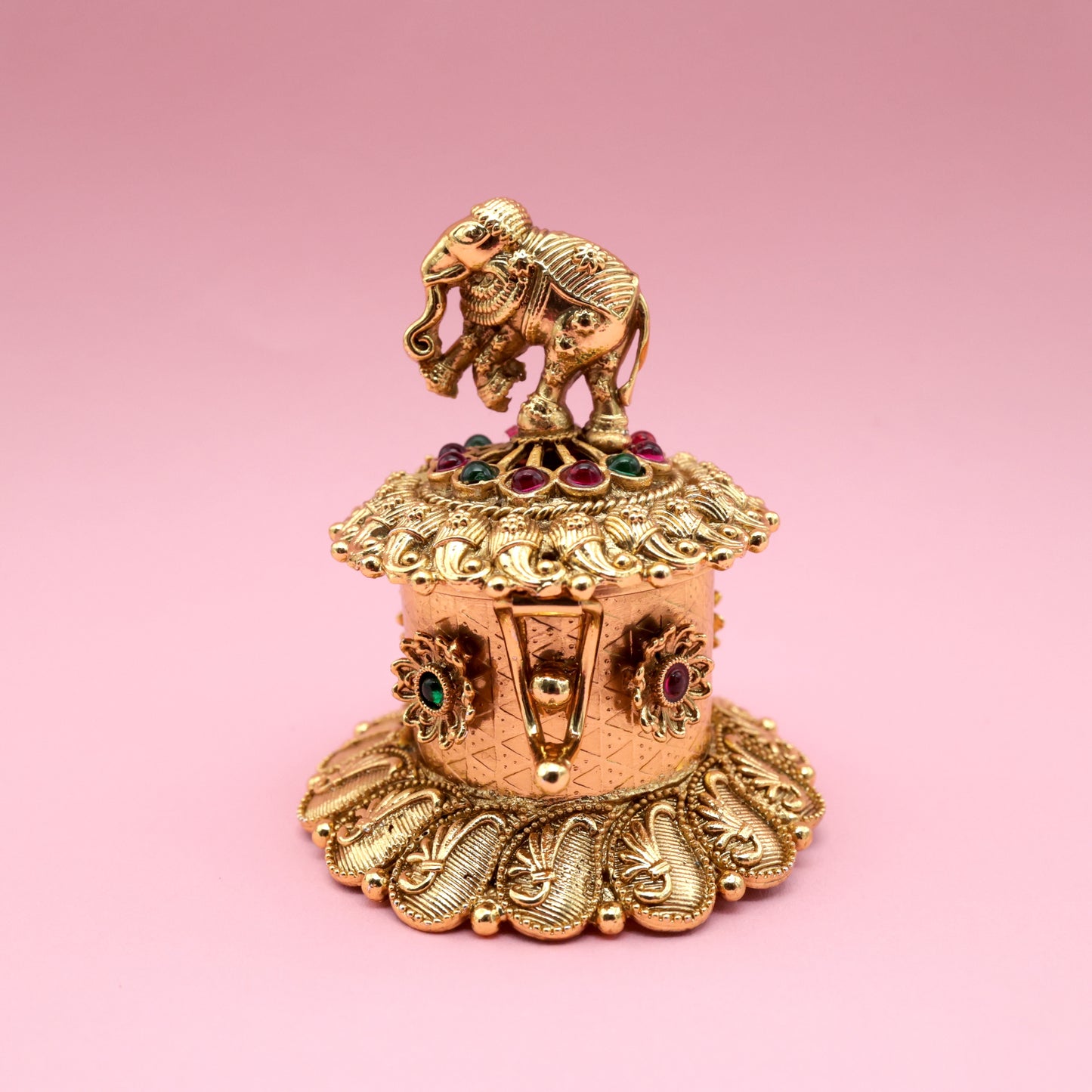 Antique Gold Kemp Traditional Haathi Haldi/Kumkum Box - Sindoor Dabbi