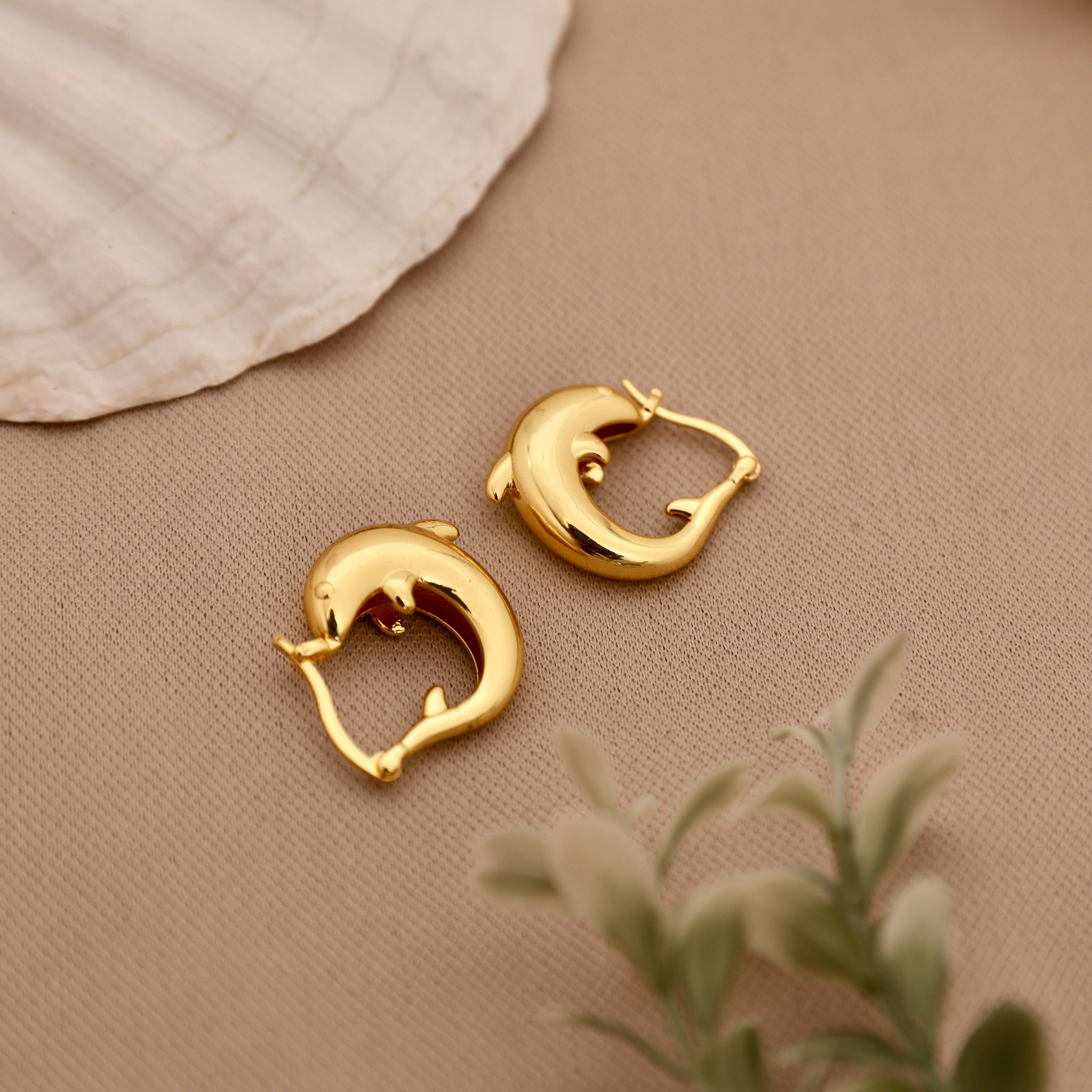 Anti-Tarnish Gold Tone Earrings - Dolphin Hoops