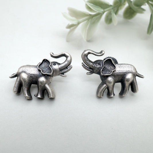 German Silver Oxidised Elephant Stud Earrings