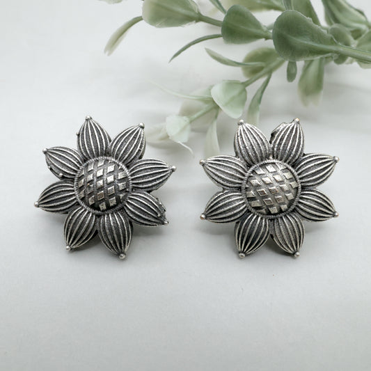 German Silver Oxidised Flower Studs