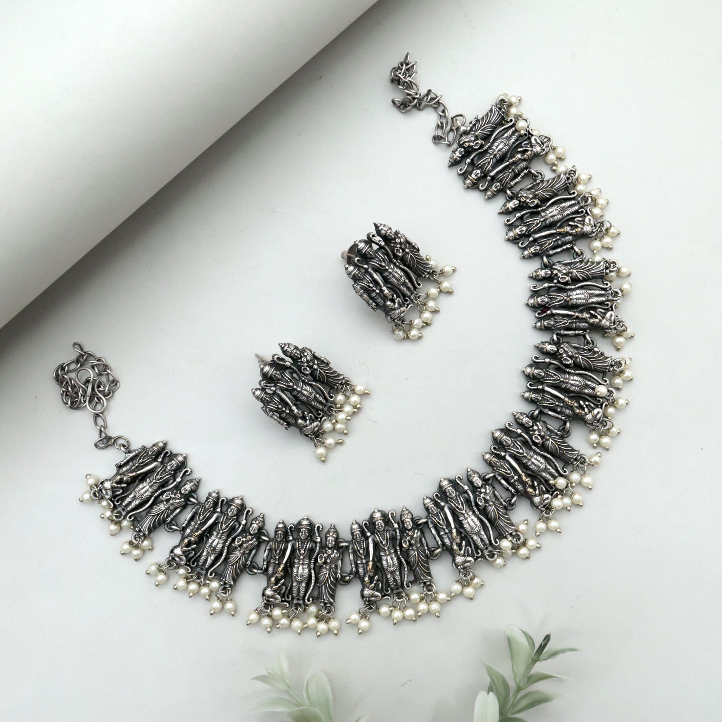 German Silver Ram Parivar Ethnic Necklace Set