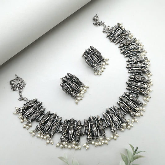 German Silver Ram Parivar Ethnic Necklace Set