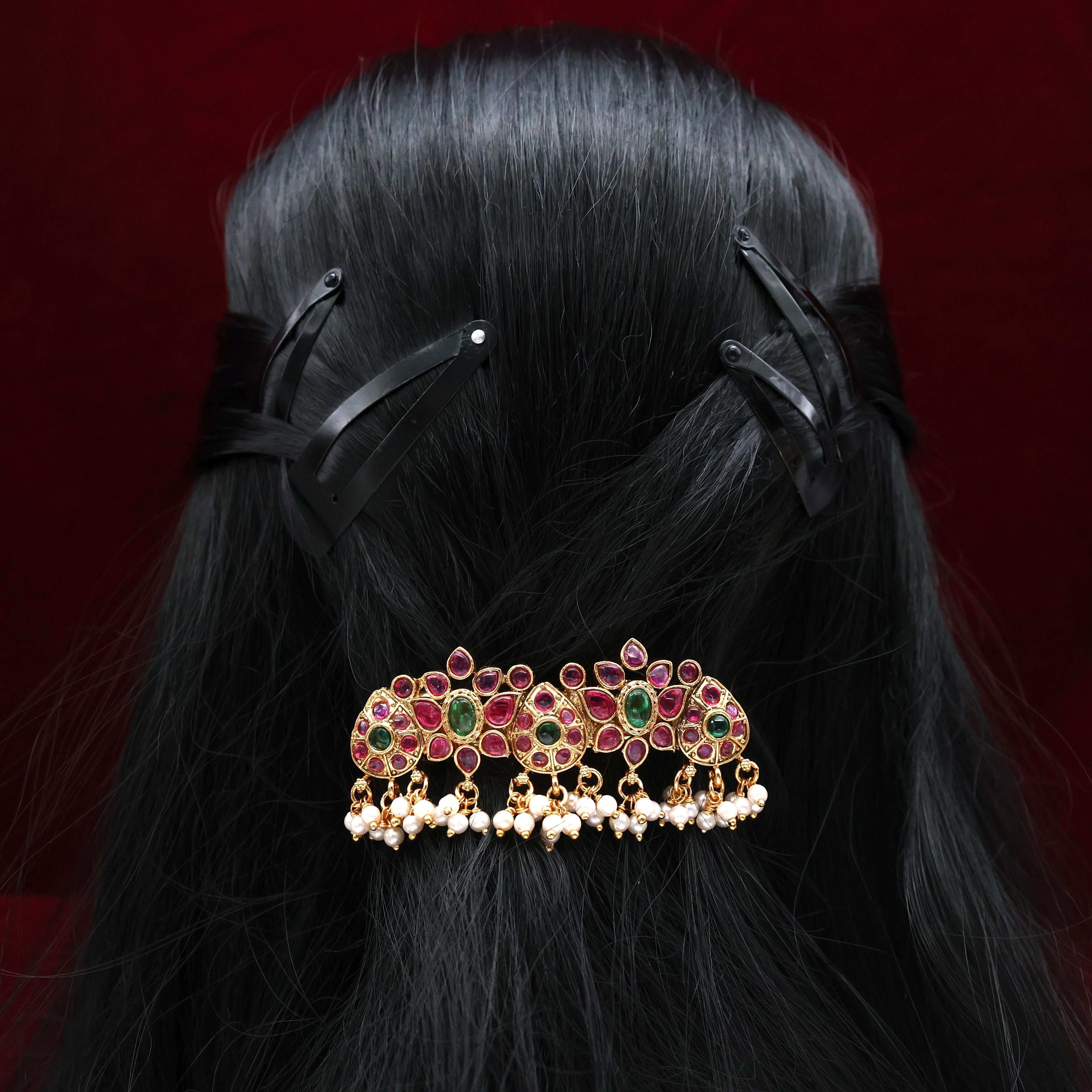 Premium Kemp Nagas Tilak Flower French Barrette Hair Clip