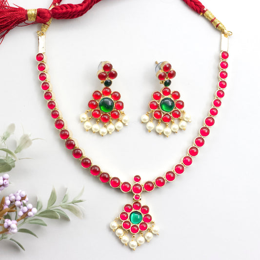 Premium Kemp Traditional Bharatanatyam Bridal Attigai Necklace - Rani